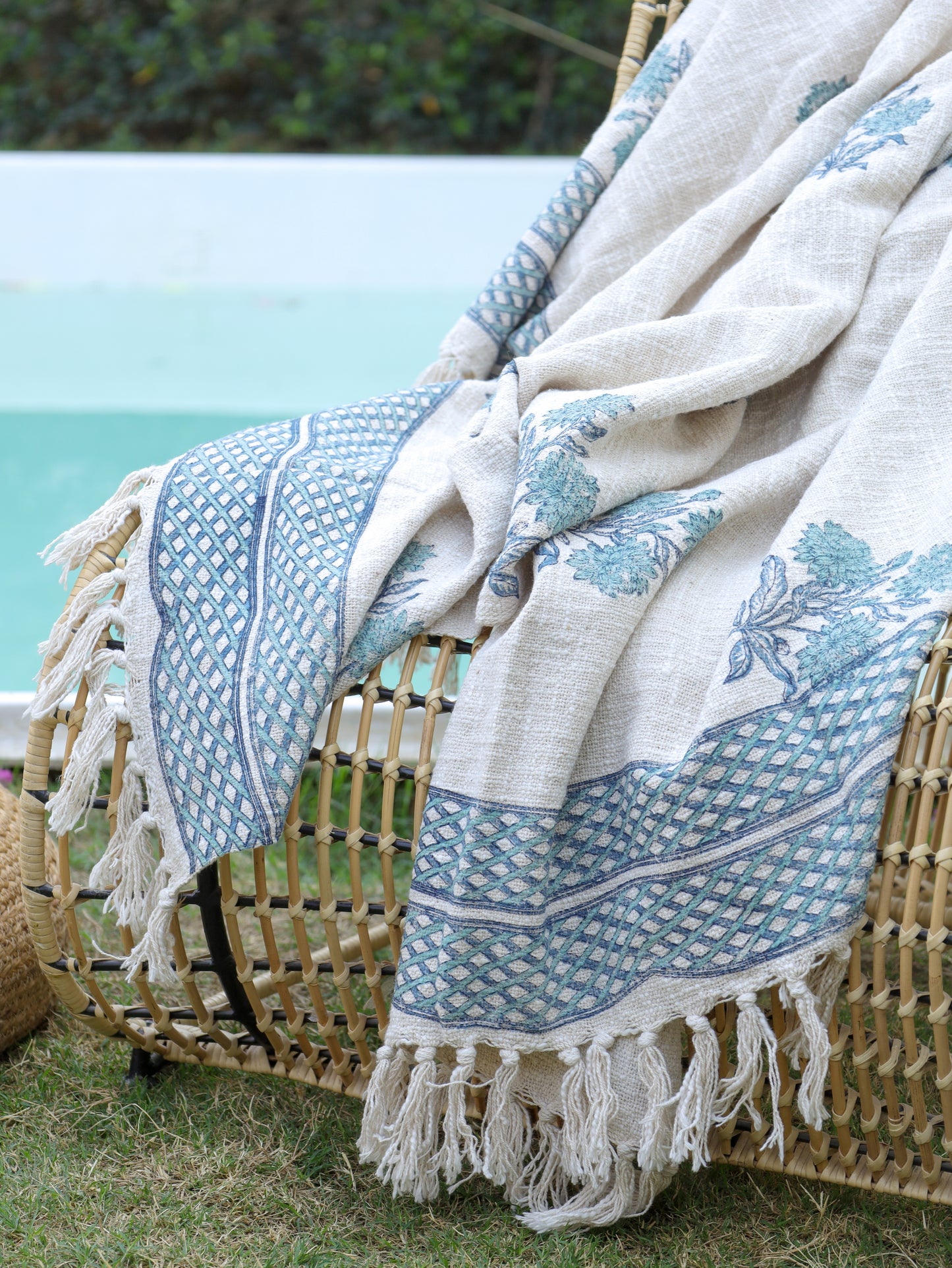 Blue Breeze Hand Block Printed woven Throw