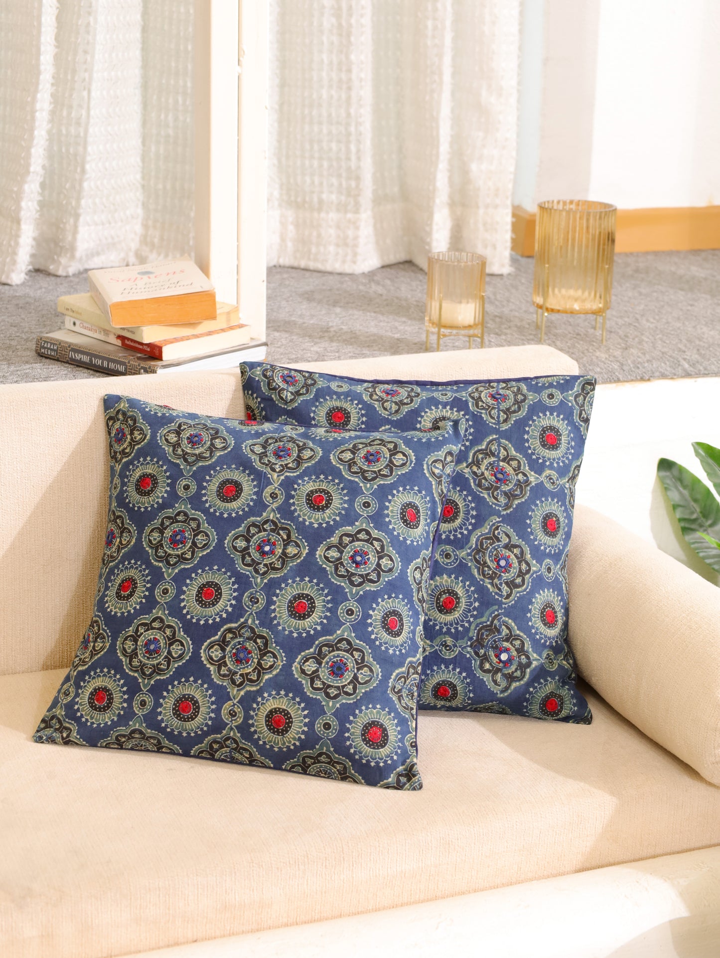 Blue Heritage Handcrafted Ajrakh Cushion Cover