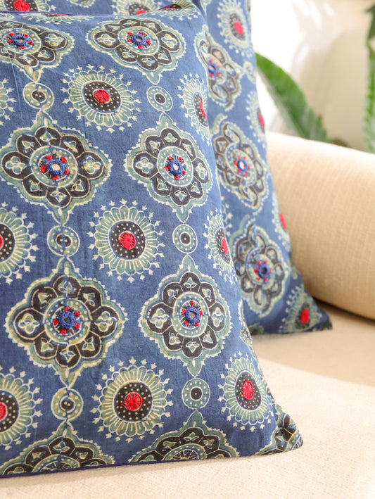 Blue Heritage Handcrafted Ajrakh Cushion Cover