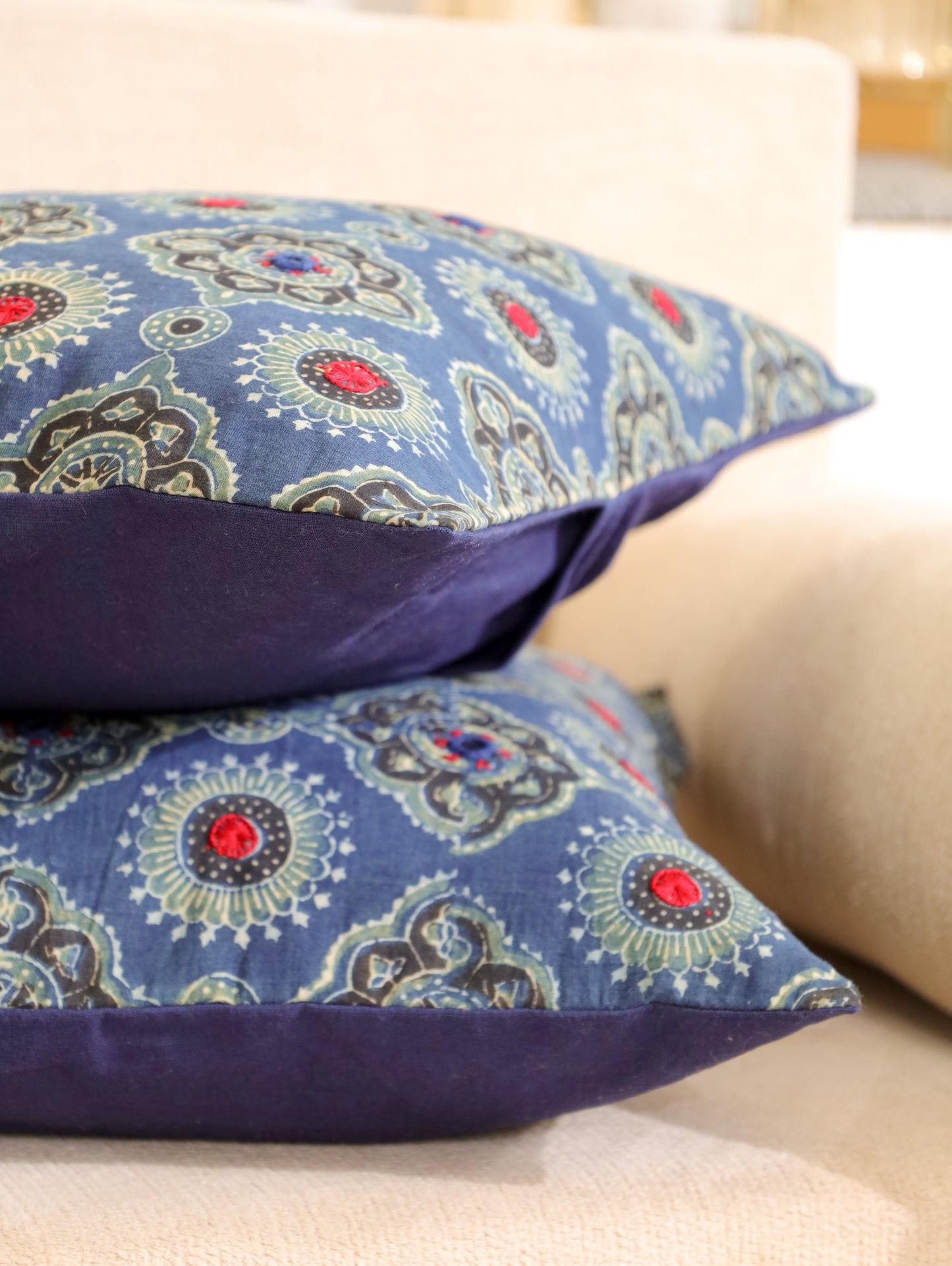Blue Heritage Handcrafted Ajrakh Cushion Cover
