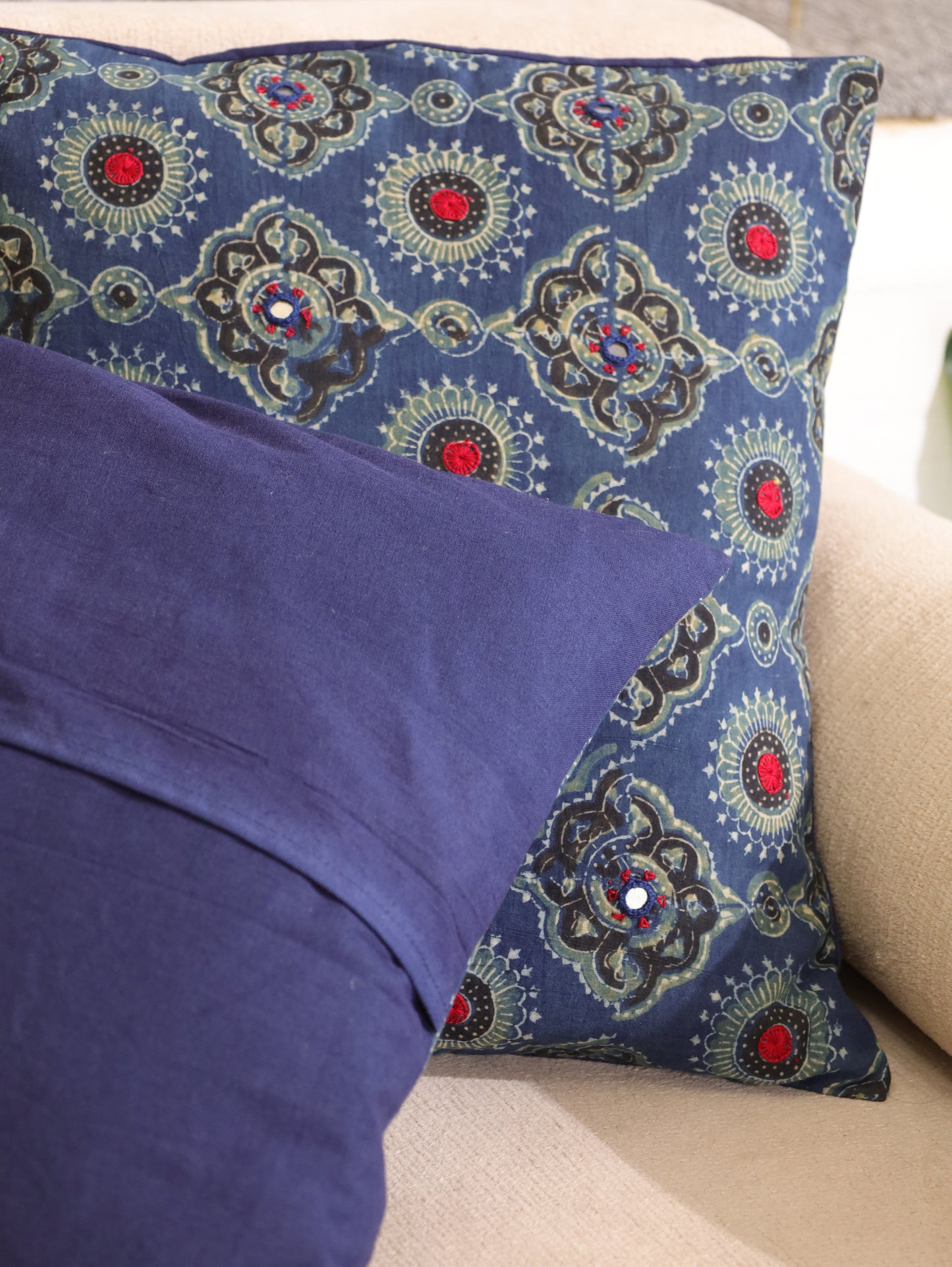 Blue Heritage Handcrafted Ajrakh Cushion Cover