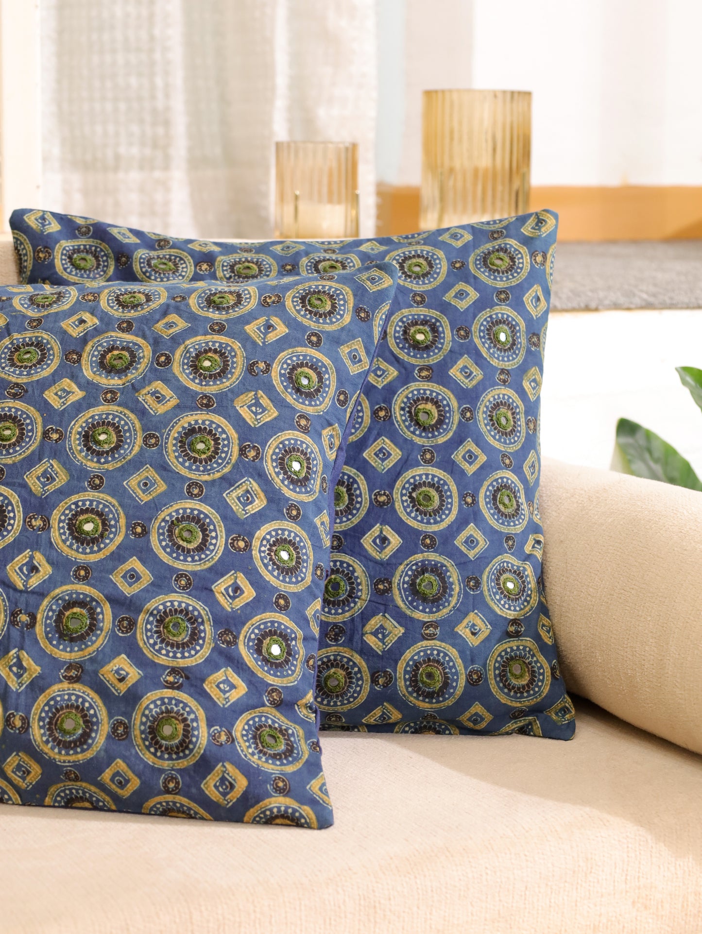Siyah Gharana Handcrafted Ajrakh Cushion Cover
