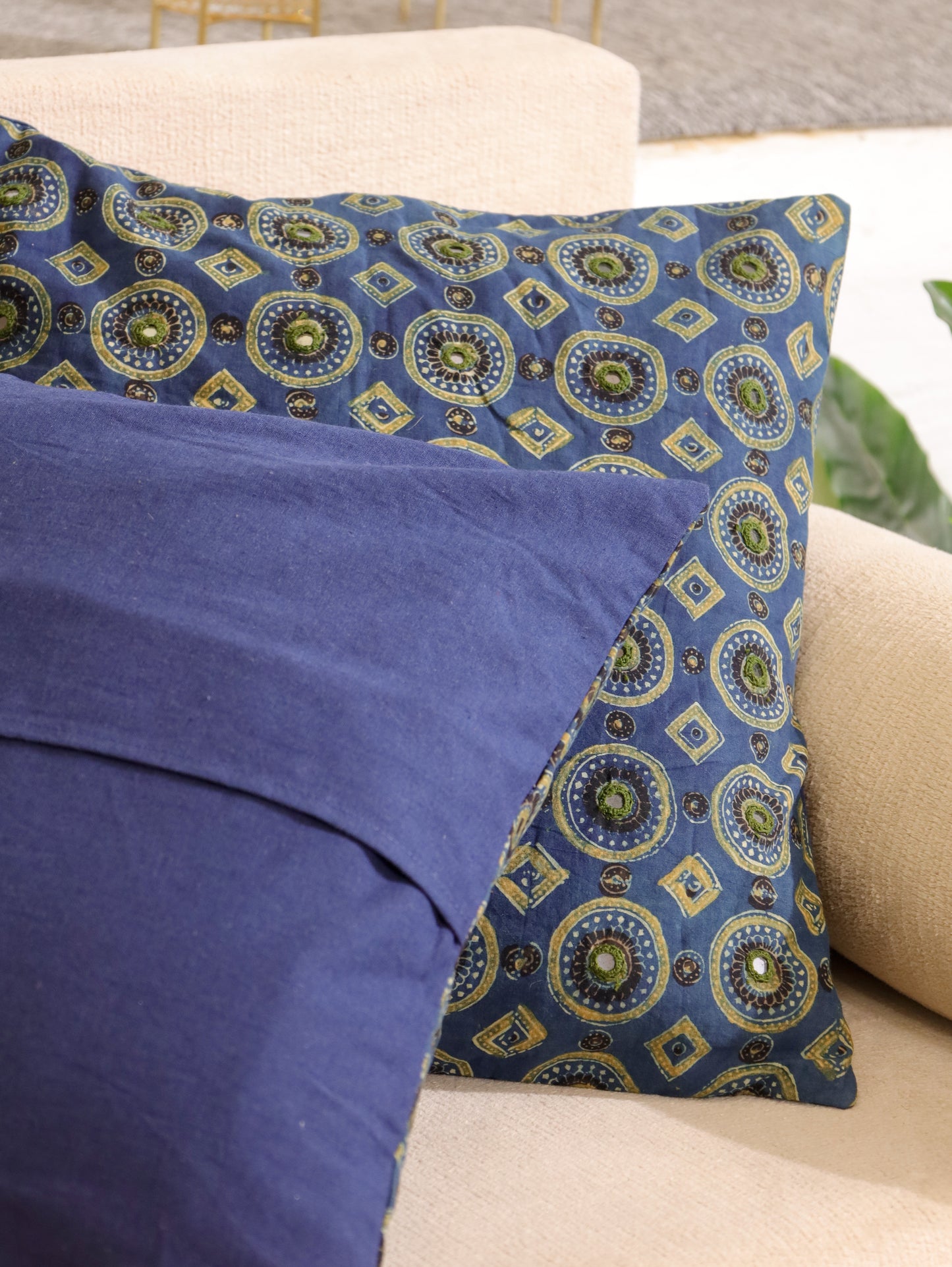 Siyah Gharana Handcrafted Ajrakh Cushion Cover