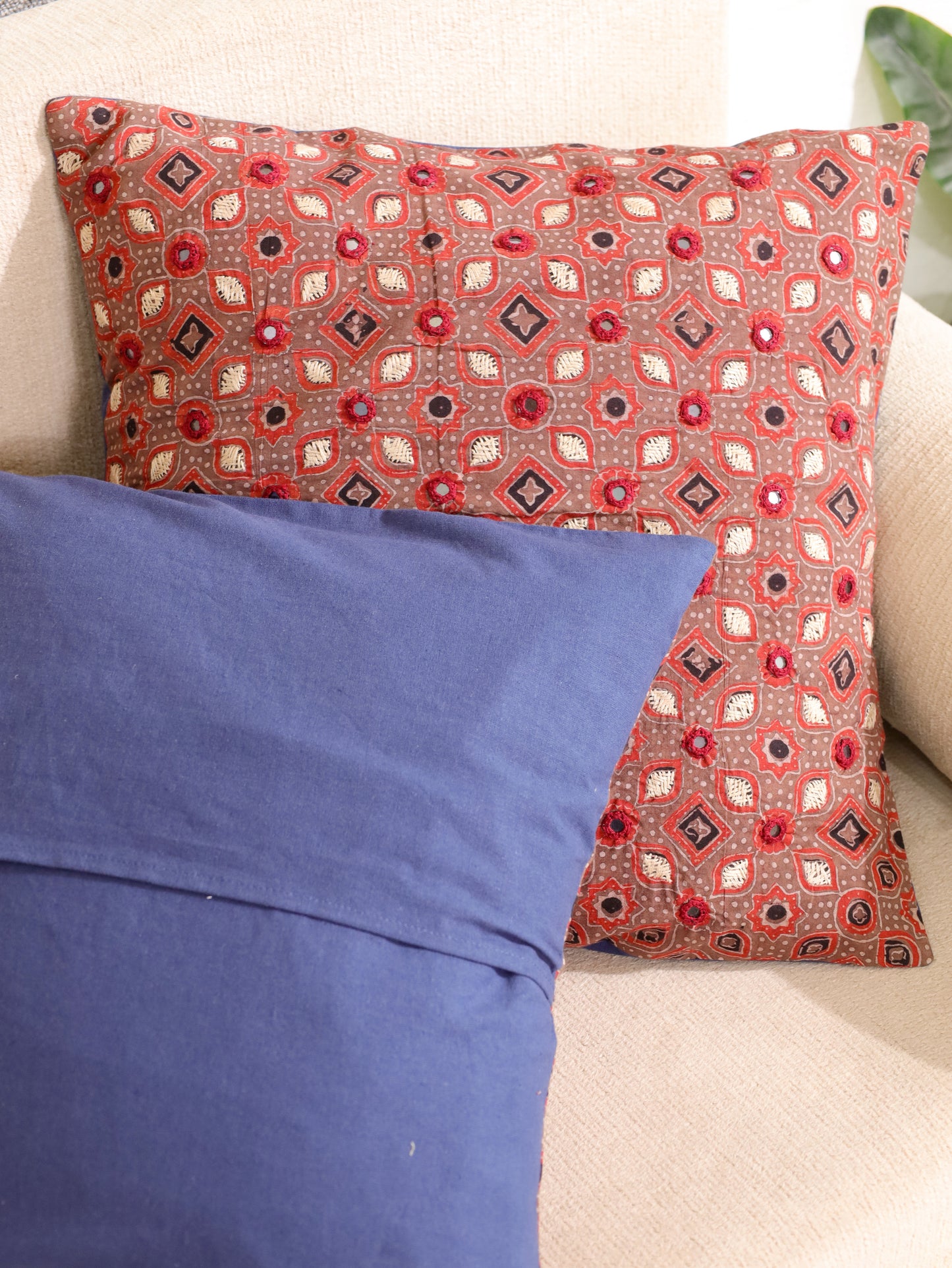 Desert Bloom Handcrafted Ajrakh Cushion Cover