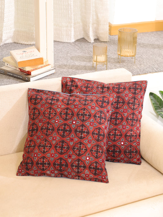 Earthy Luxe Handcrafted Ajrakh Cushion Cover