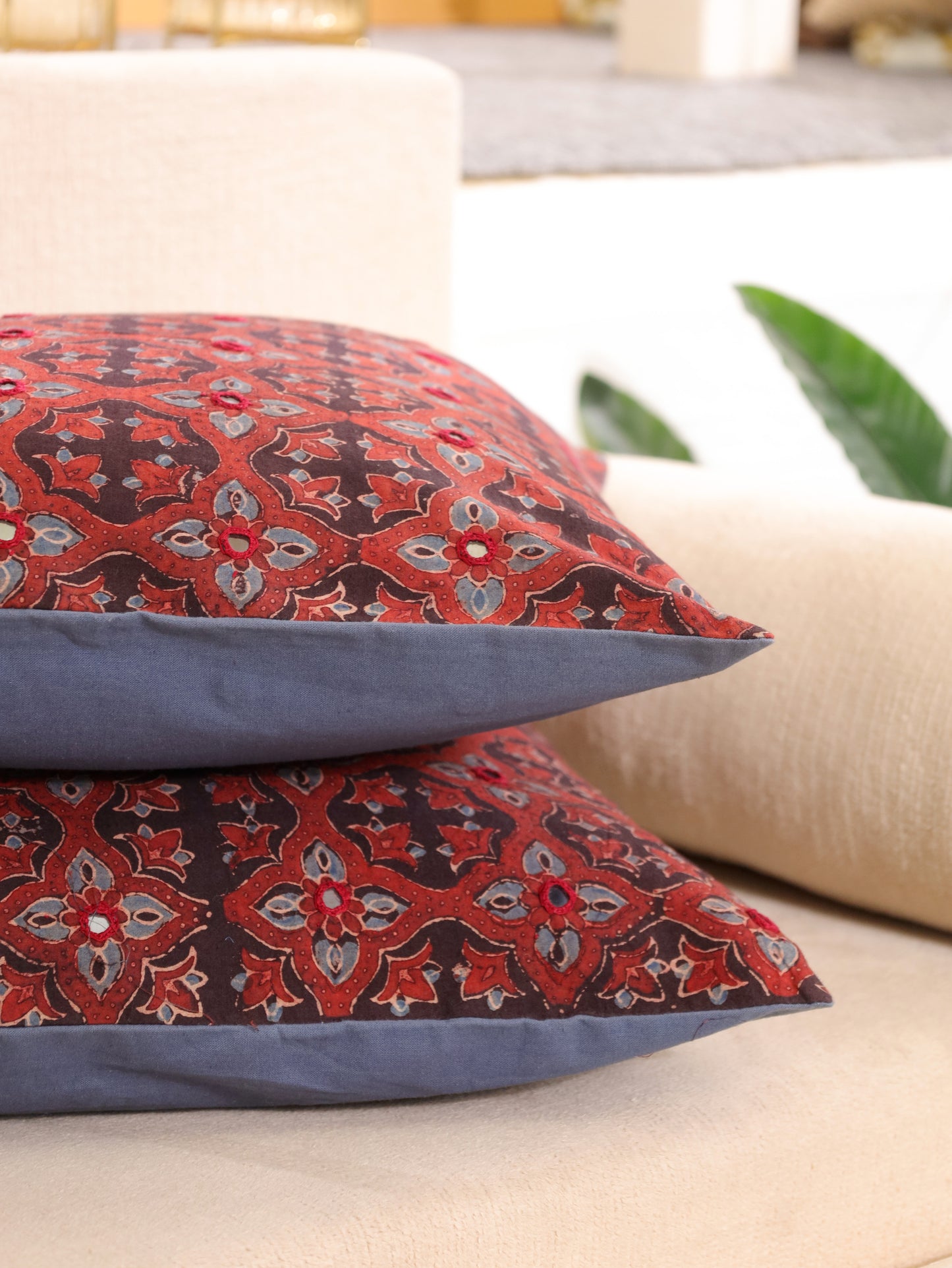 Earthy Luxe Handcrafted Ajrakh Cushion Cover