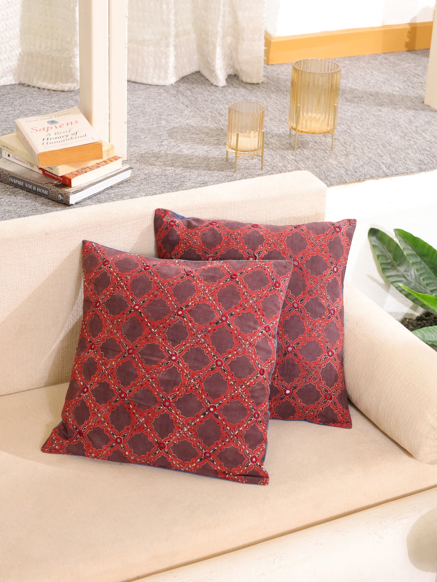 Crafted Brilliance Handcrafted Ajrakh Cushion Cover