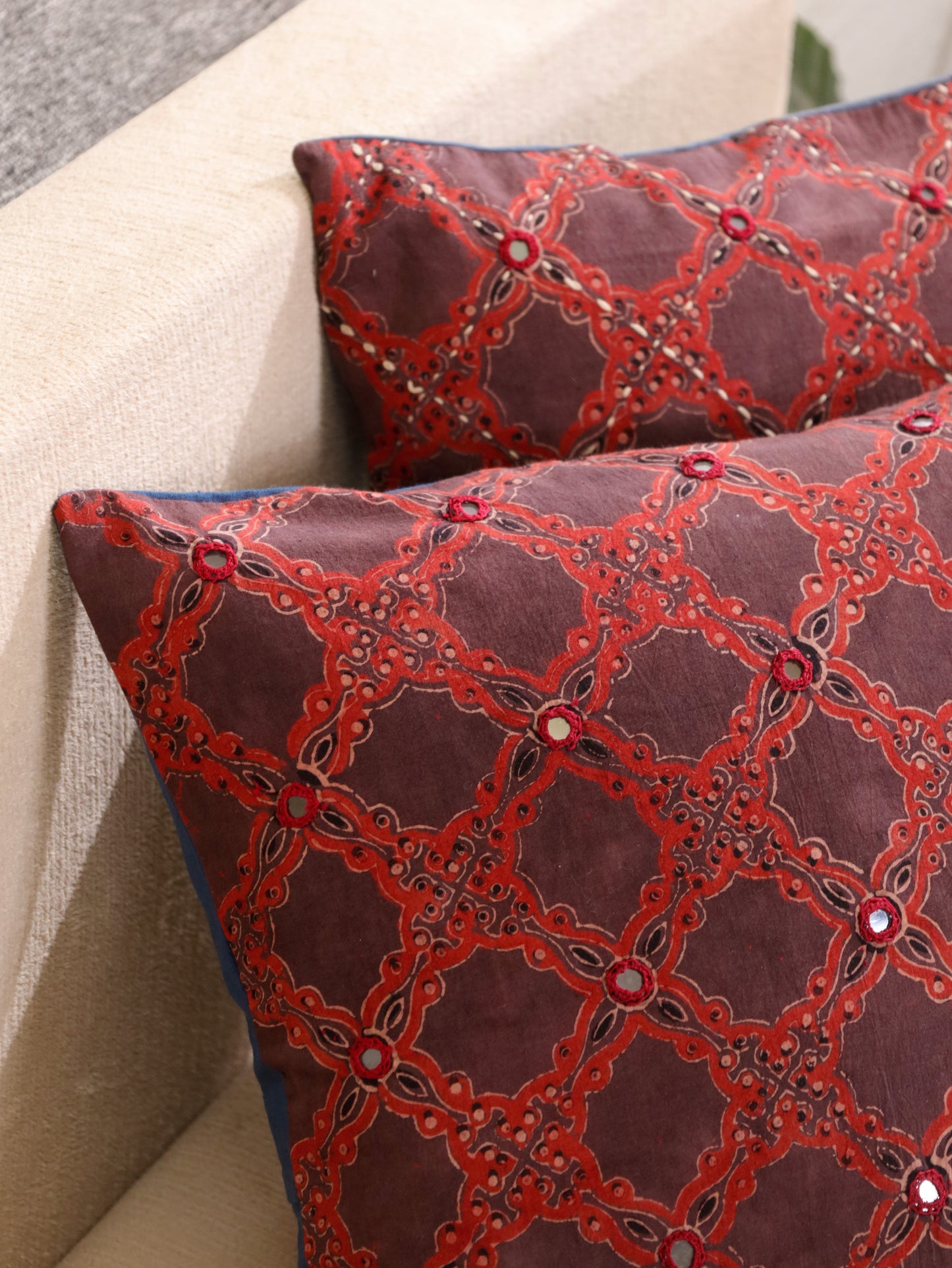 Crafted Brilliance Handcrafted Ajrakh Cushion Cover