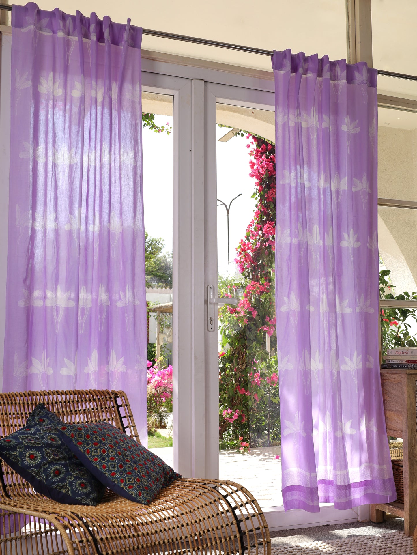 Lavender flower Hand Dyed Shibori Cotton Curtains - Set of 2