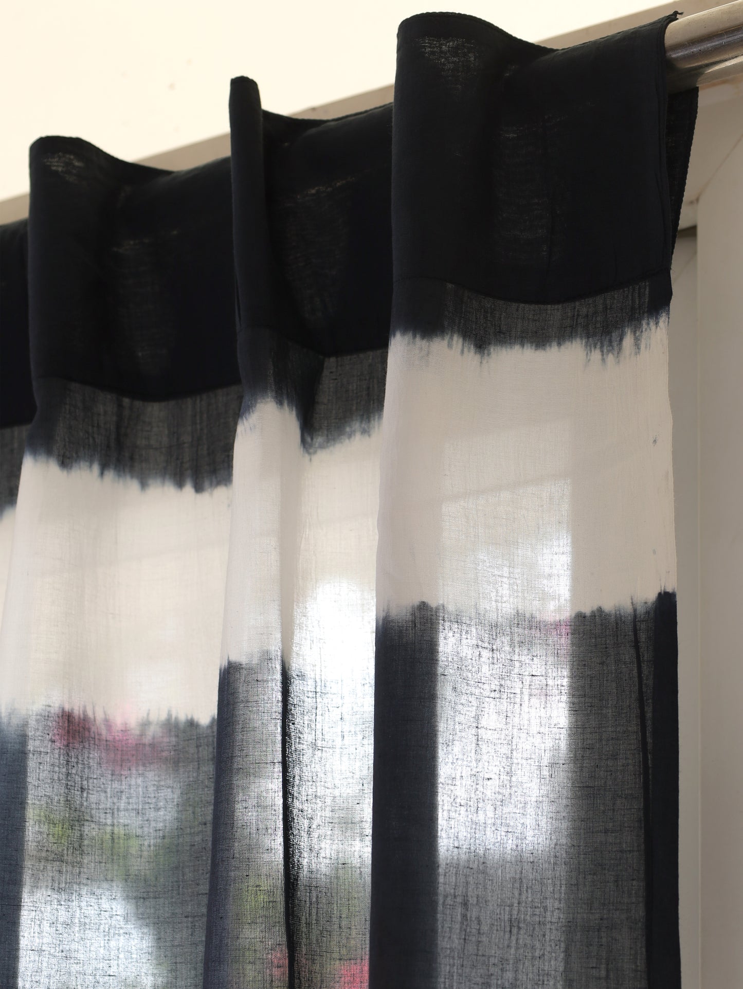 Inky Streak Hand Dyed Shibori Cotton Curtains - Set of 2