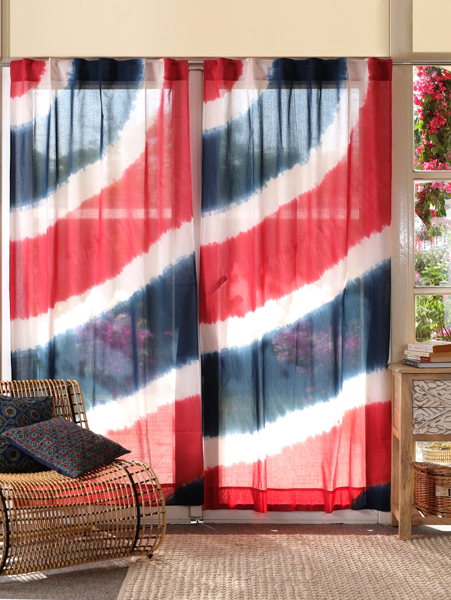 Painted Current Hand Dyed Shibori Cotton Curtains - Set of 2