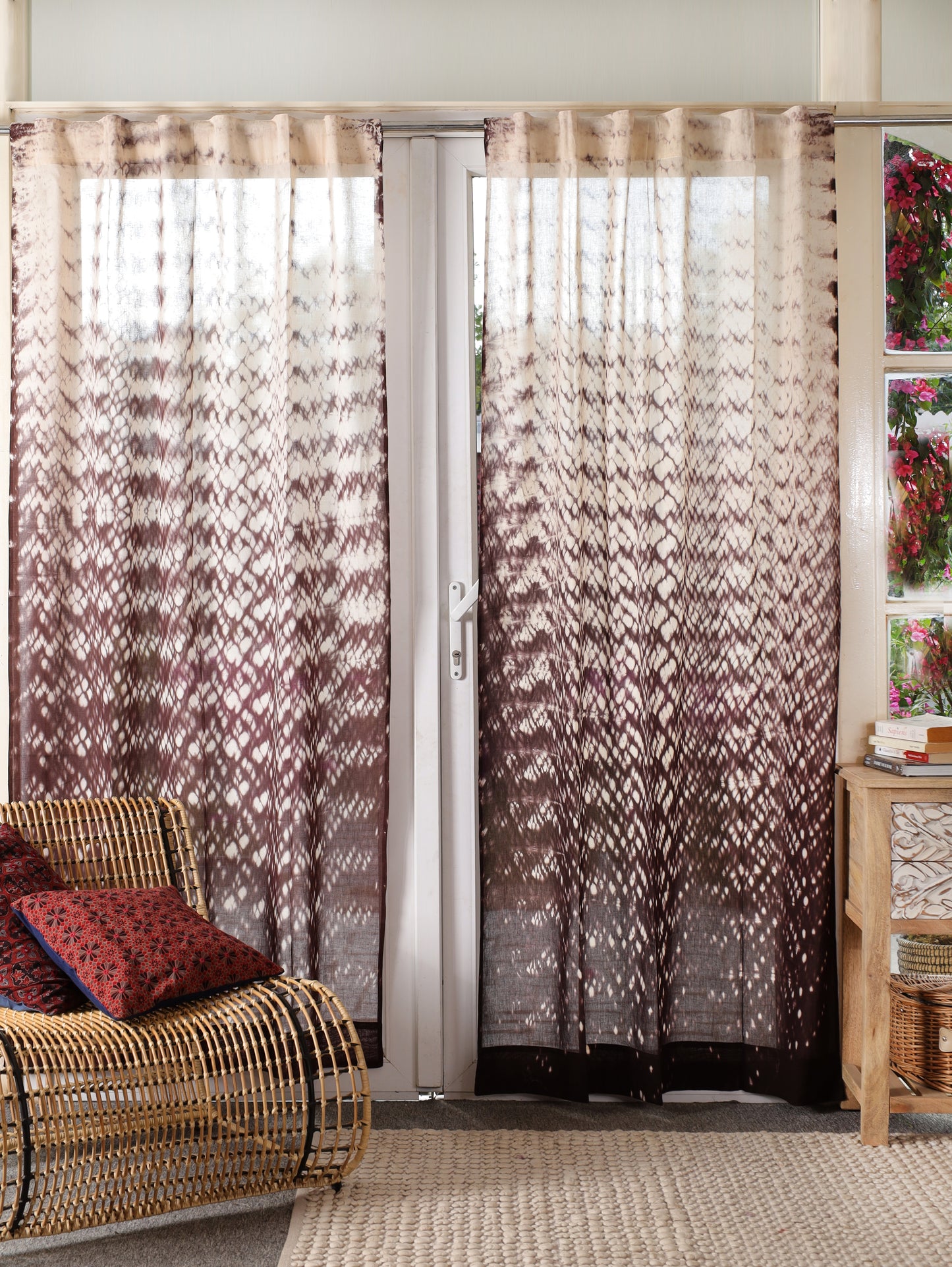 Melted Mocha Hand Dyed Shibori Cotton Curtains - Set of 2