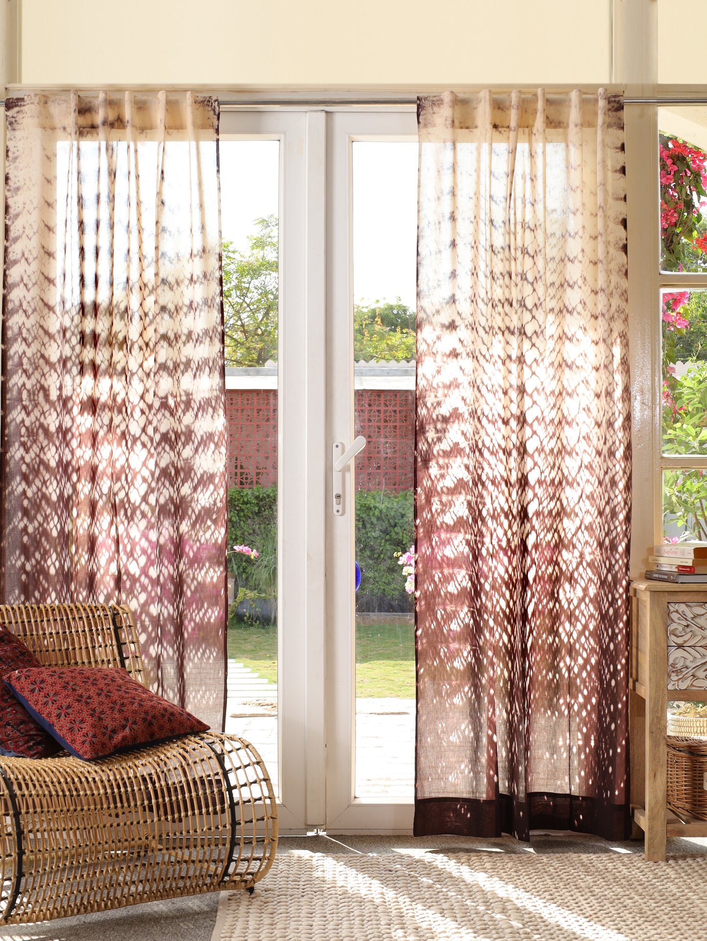 Melted Mocha Hand Dyed Shibori Cotton Curtains - Set of 2