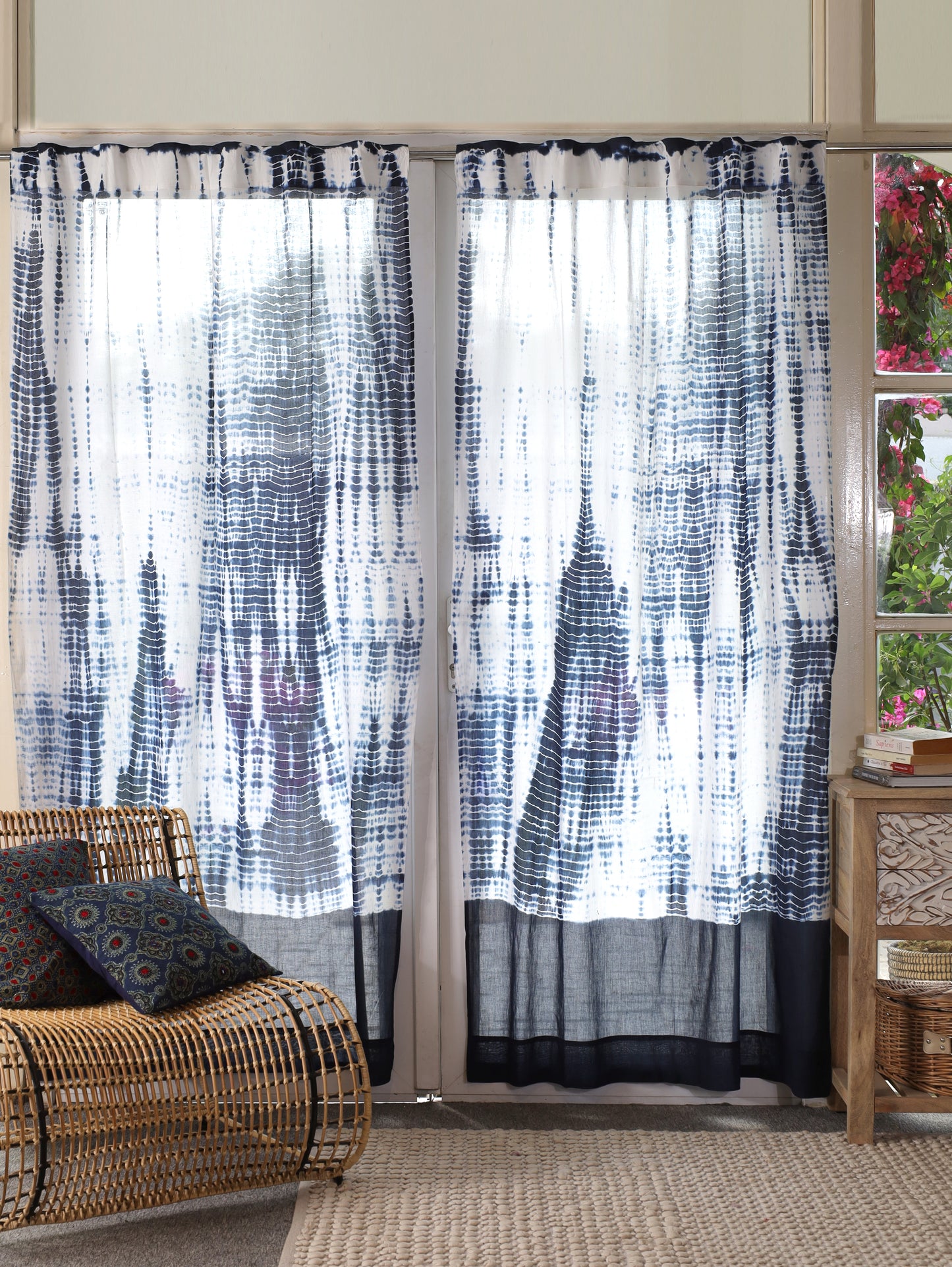 Moonwash Hand Dyed Shibori Cotton Curtains - Set of 2