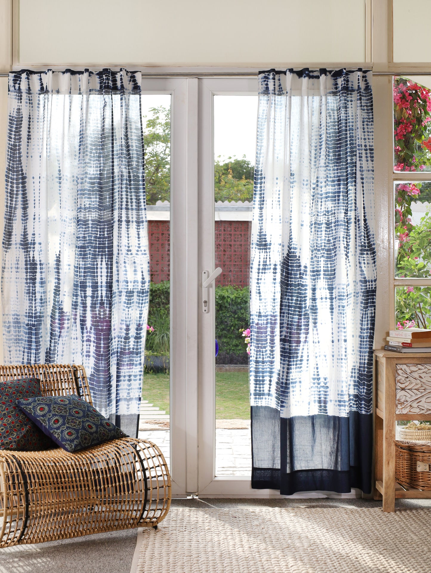Moonwash Hand Dyed Shibori Cotton Curtains - Set of 2