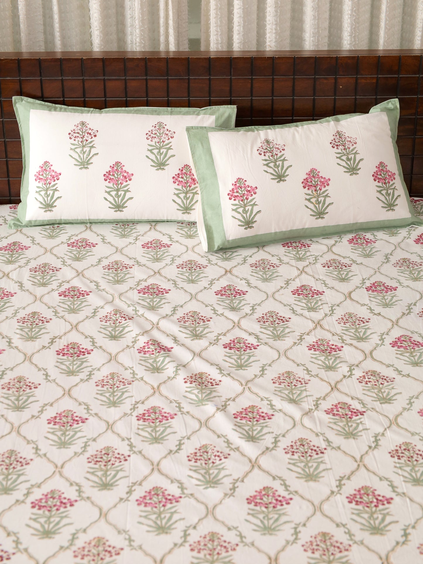 Garden Bloom Hand Block Printed King Size Bedsheet