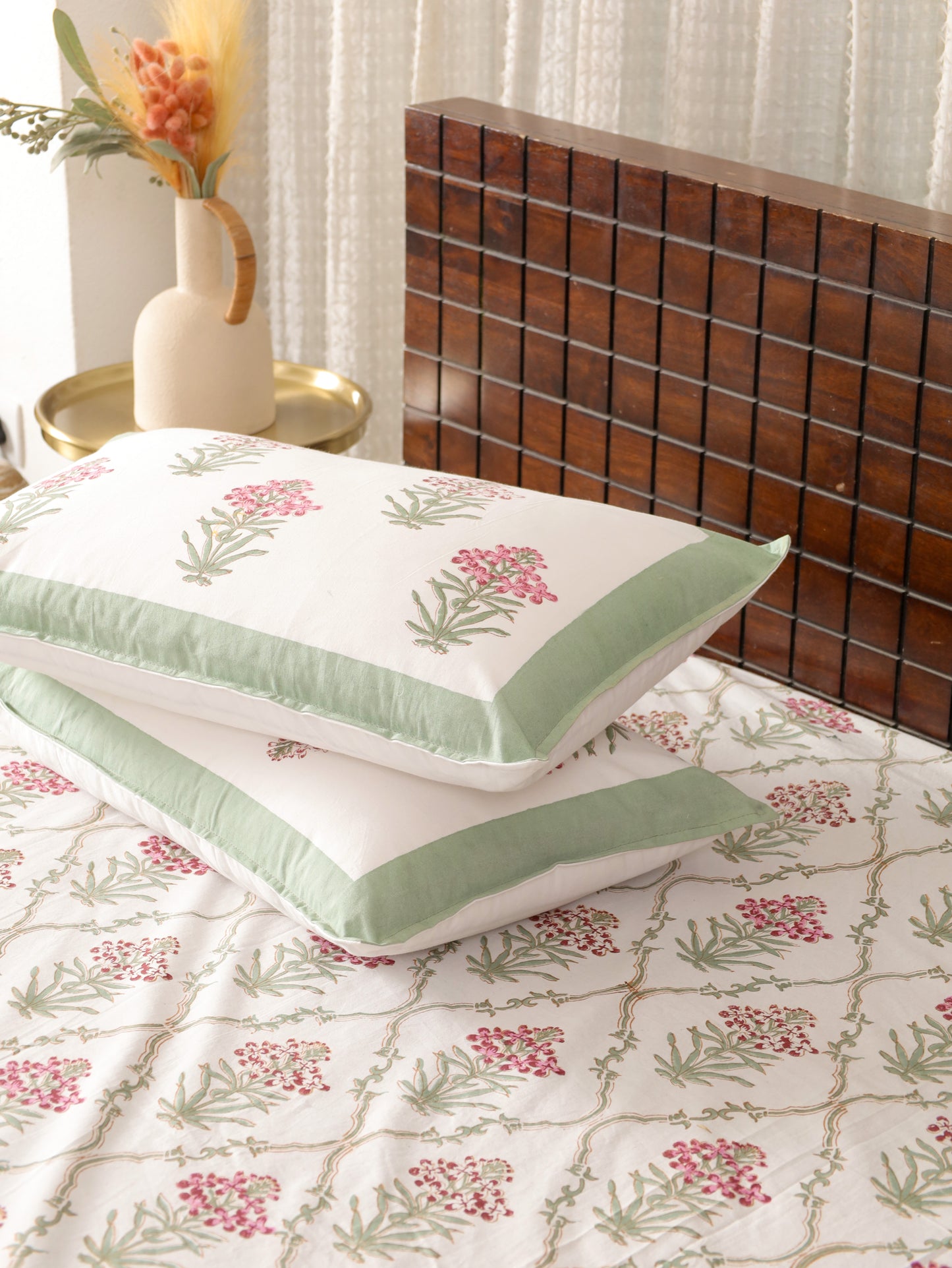 Garden Bloom Hand Block Printed King Size Bedsheet