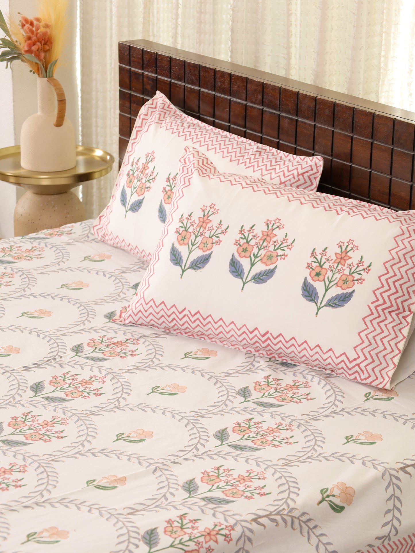 Gulmohar Baagh Hand Block Printed Queen Size Bedsheet