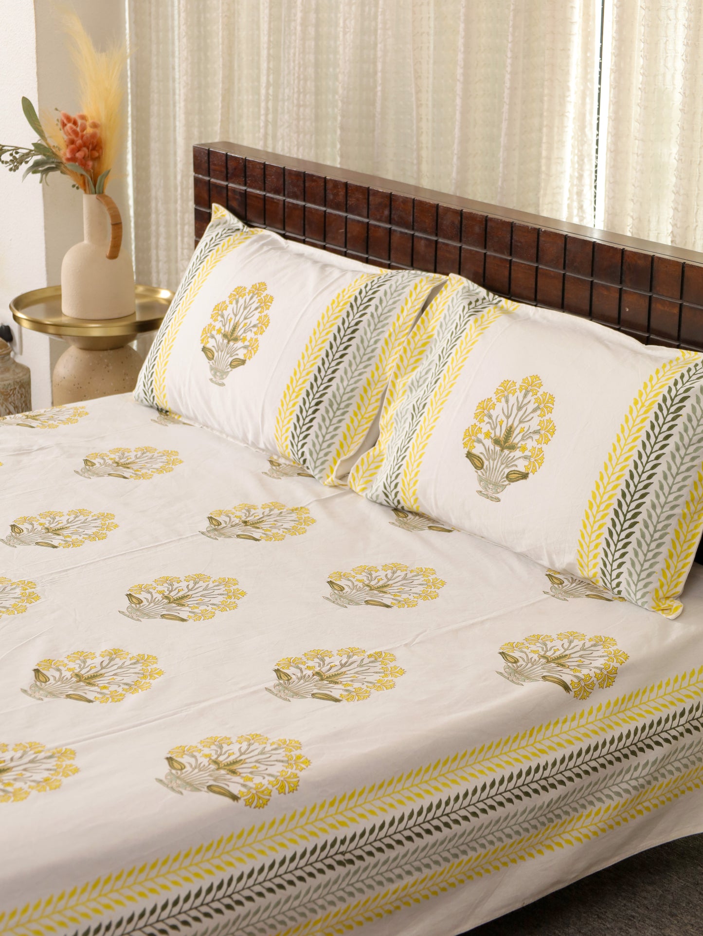 Haldi Baagh Hand Block Printed Queen Size Bedsheet