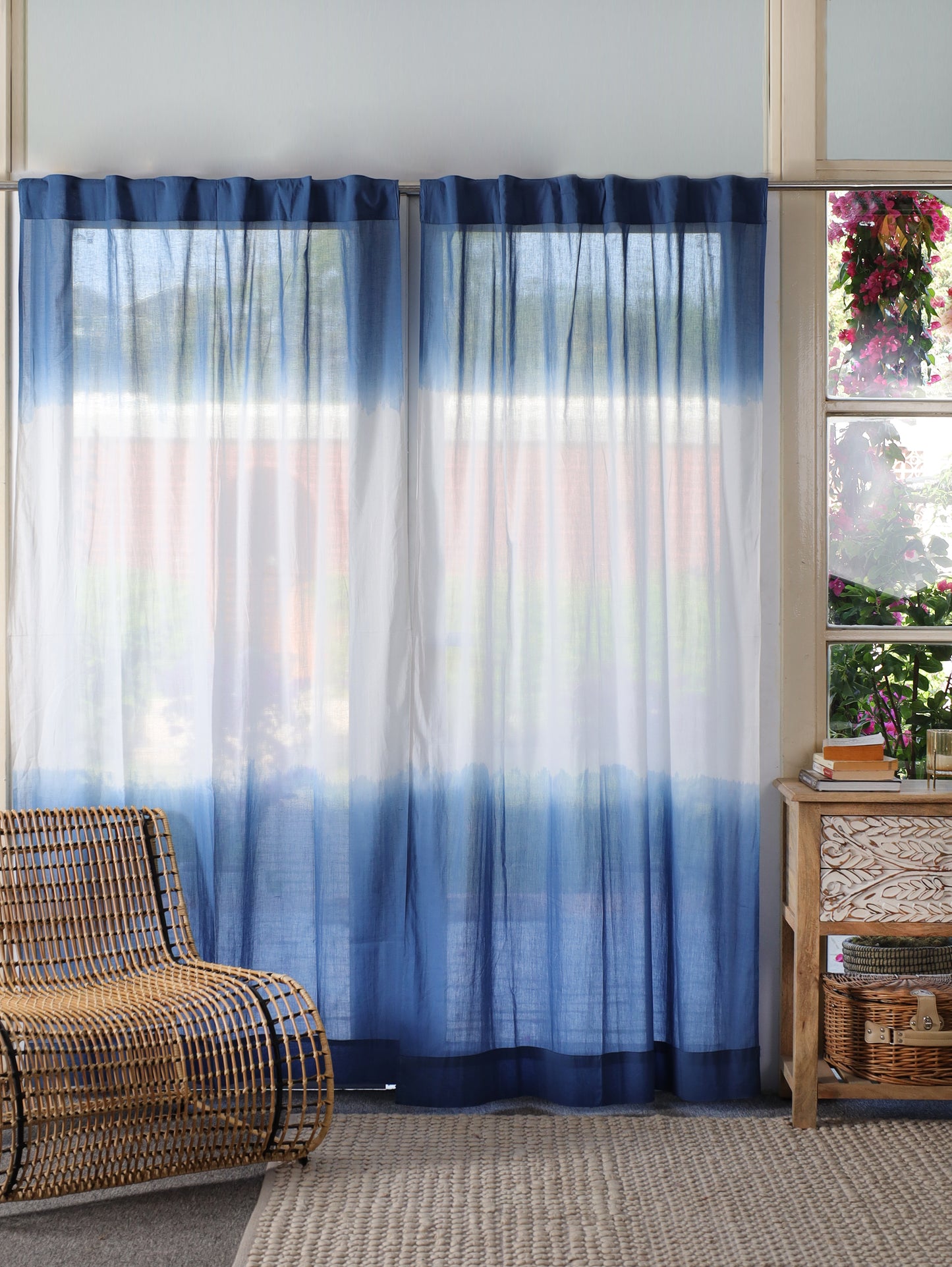 Safed Leher Hand Dyed Shibori Cotton Curtains - Set of 2