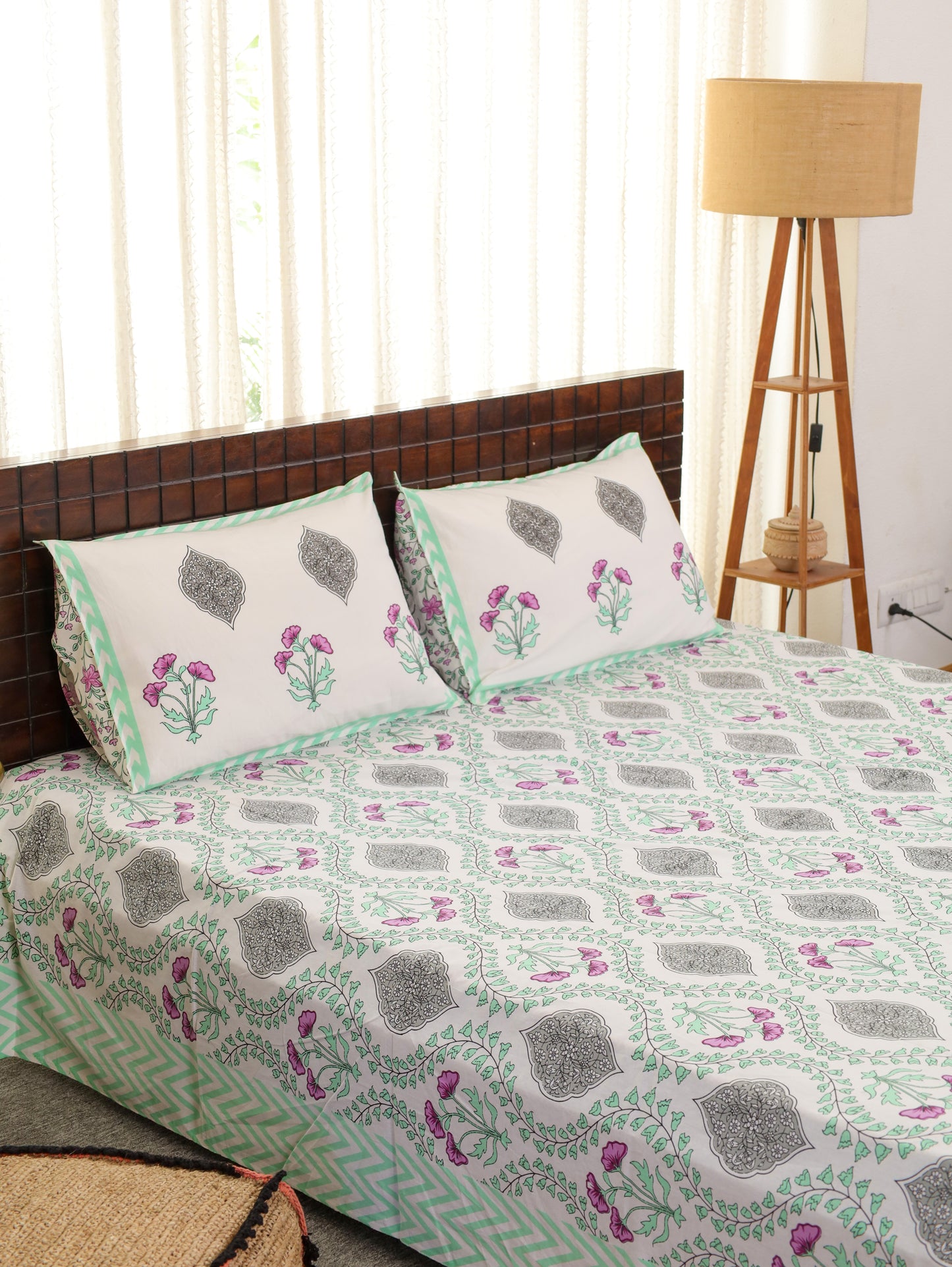 Rang Mahal Hand Block Printed Queen Size Bedsheet