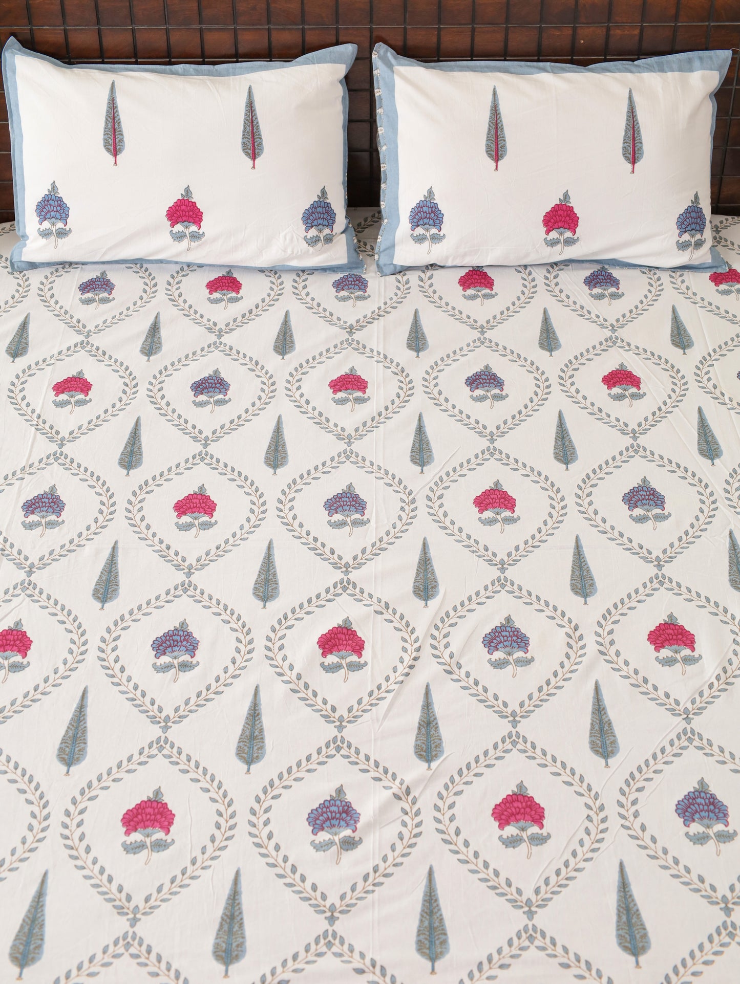 Gagan Ke Phool Hand Block Printed Queen Size Bedsheet