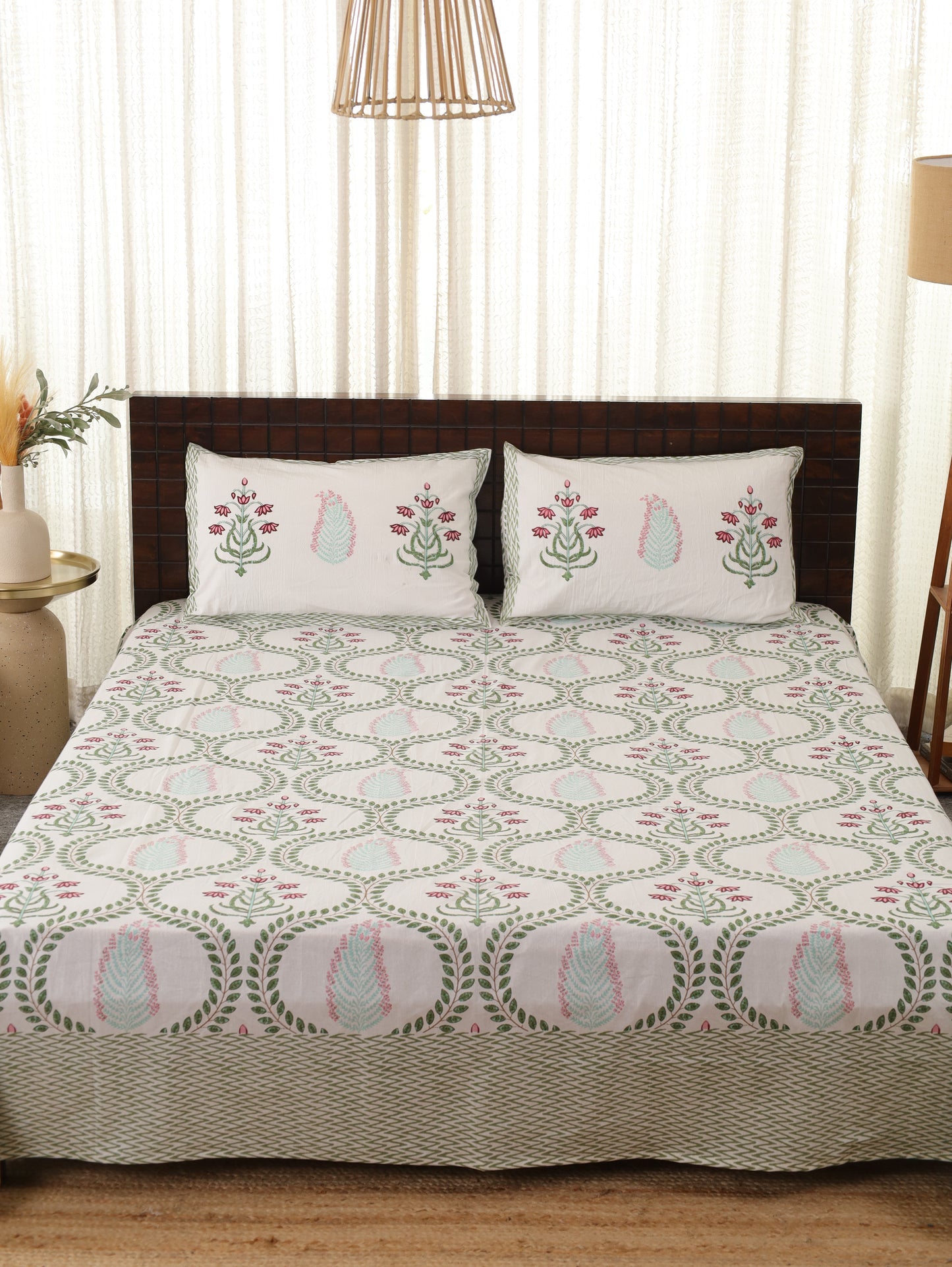 Chandni Phool Hand Block Printed Queen Size Bedsheet