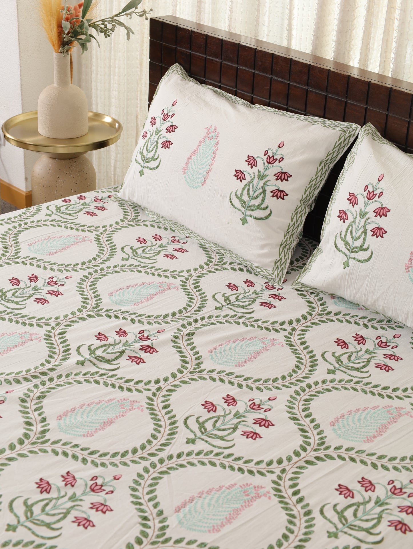 Chandni Phool Hand Block Printed Queen Size Bedsheet