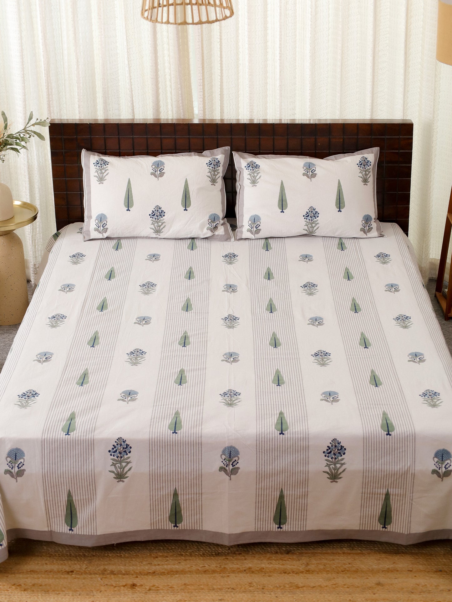 Neeli Patti Hand Block Printed Queen Size Bedsheet