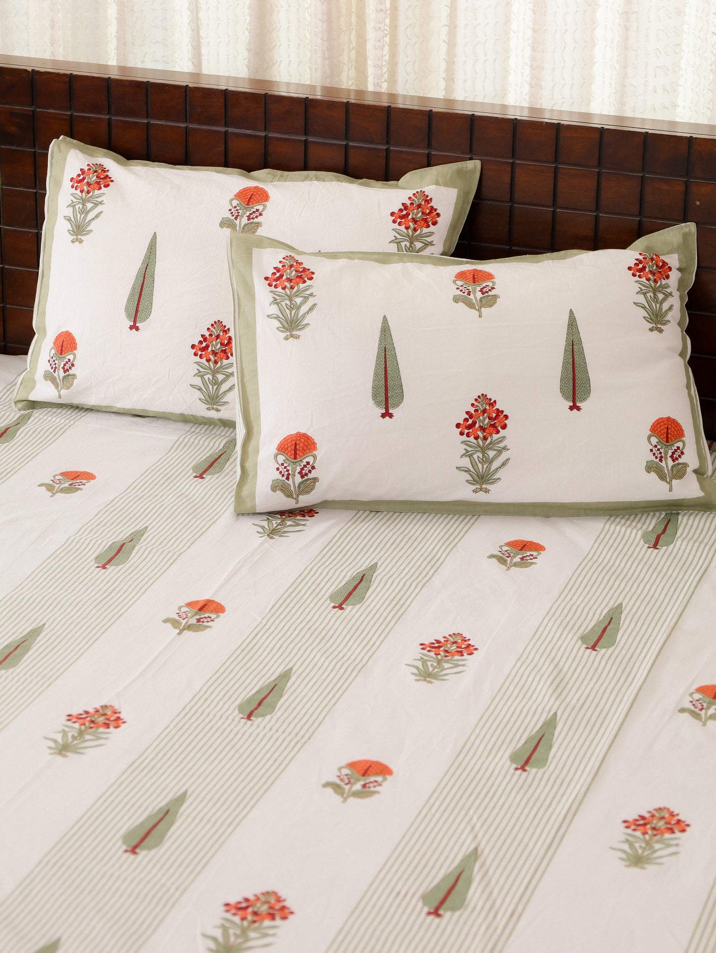 Hari Patti Hand Block Printed Queen Size Bedsheet