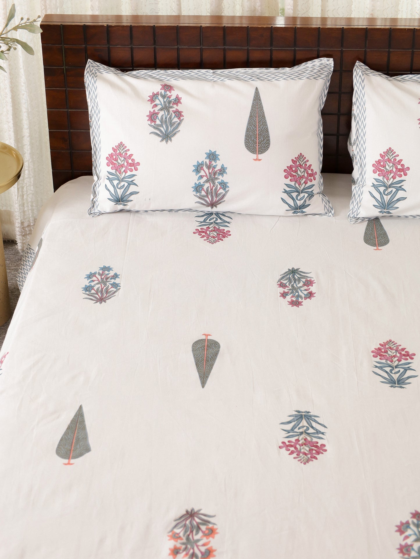 Pink Whispers Hand Block Printed Queen Size Bedsheet