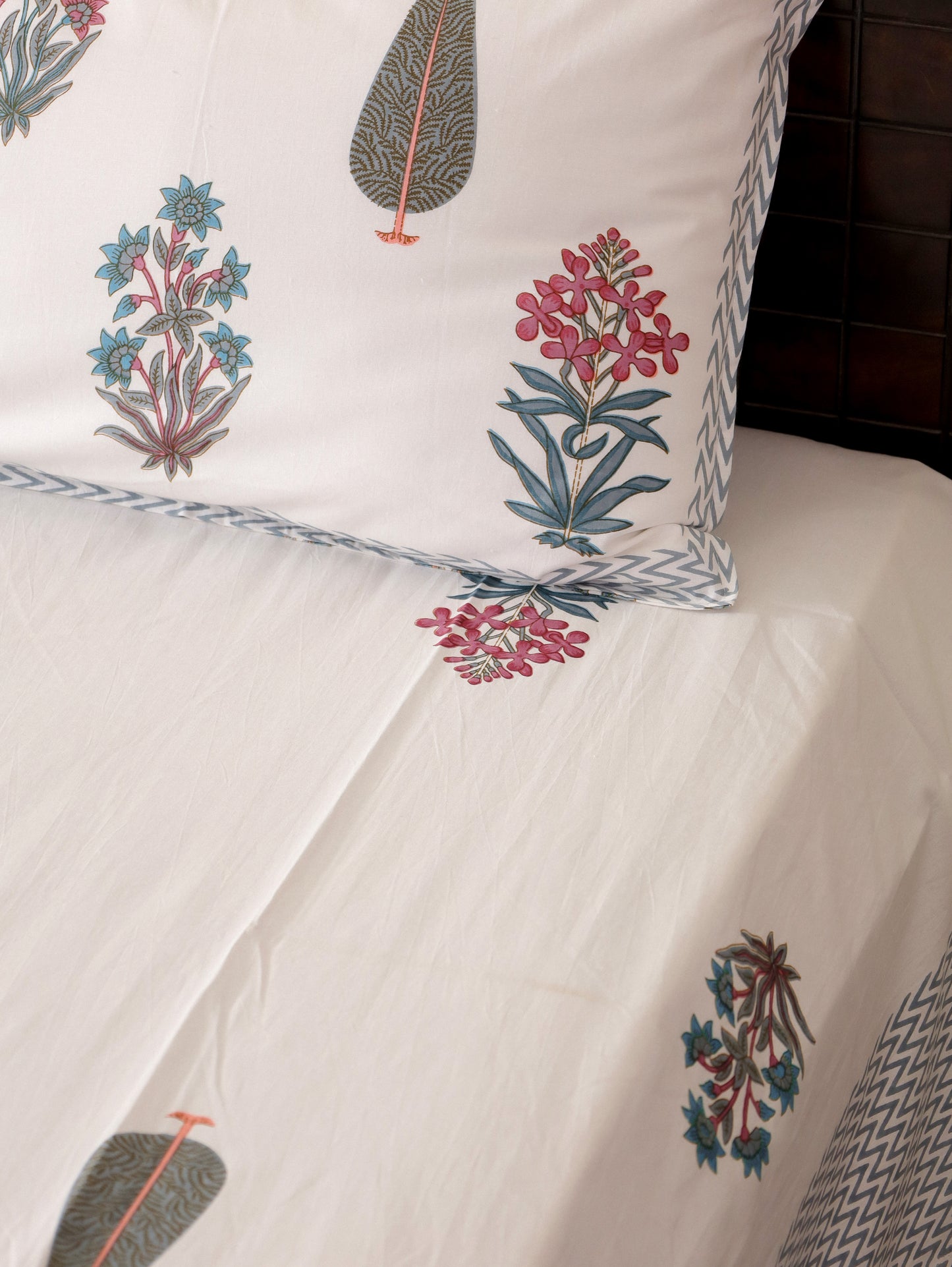 Pink Whispers Hand Block Printed Queen Size Bedsheet