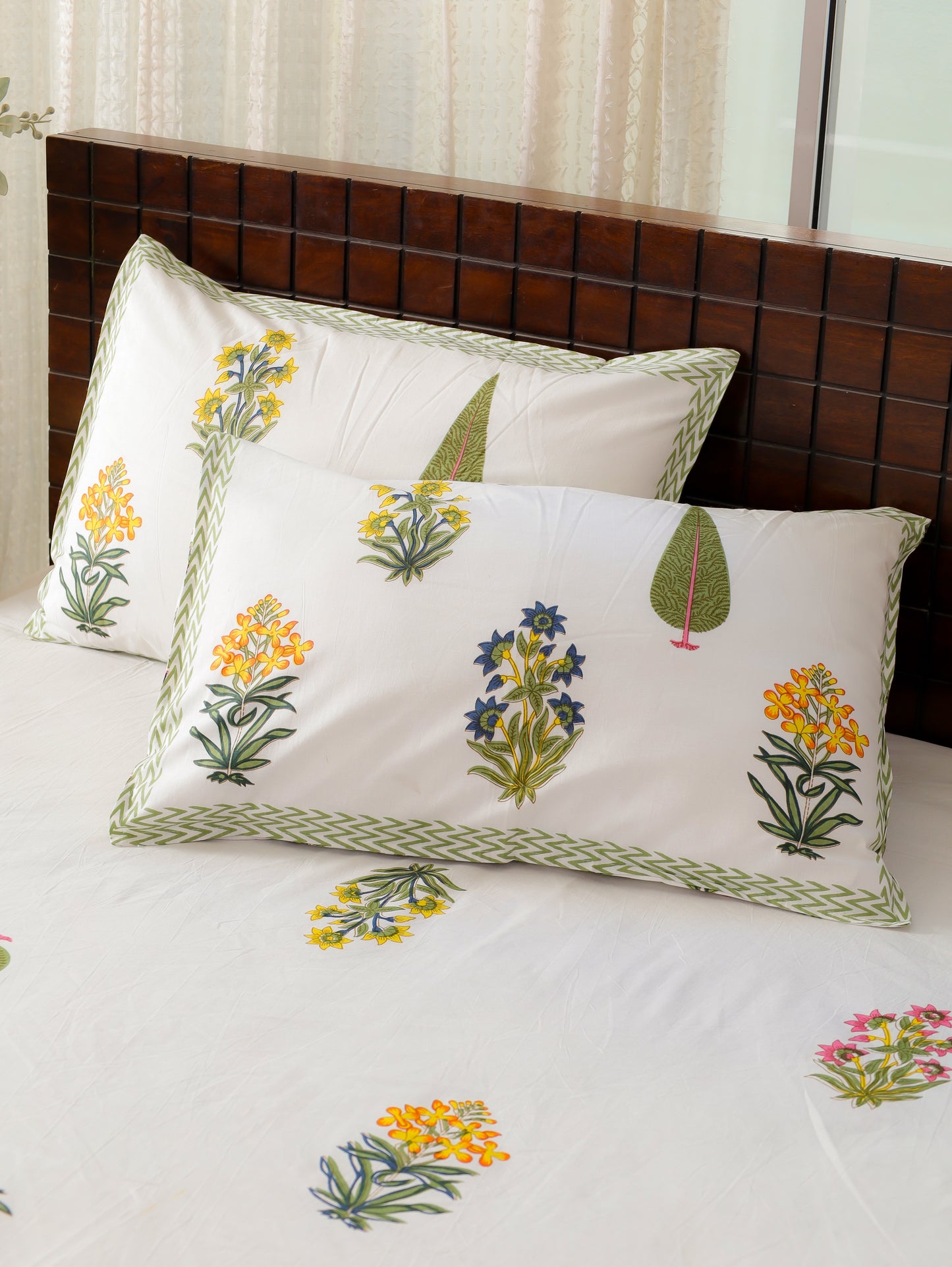 Yellow Whispers Hand Block Printed Queen Size Bedsheet