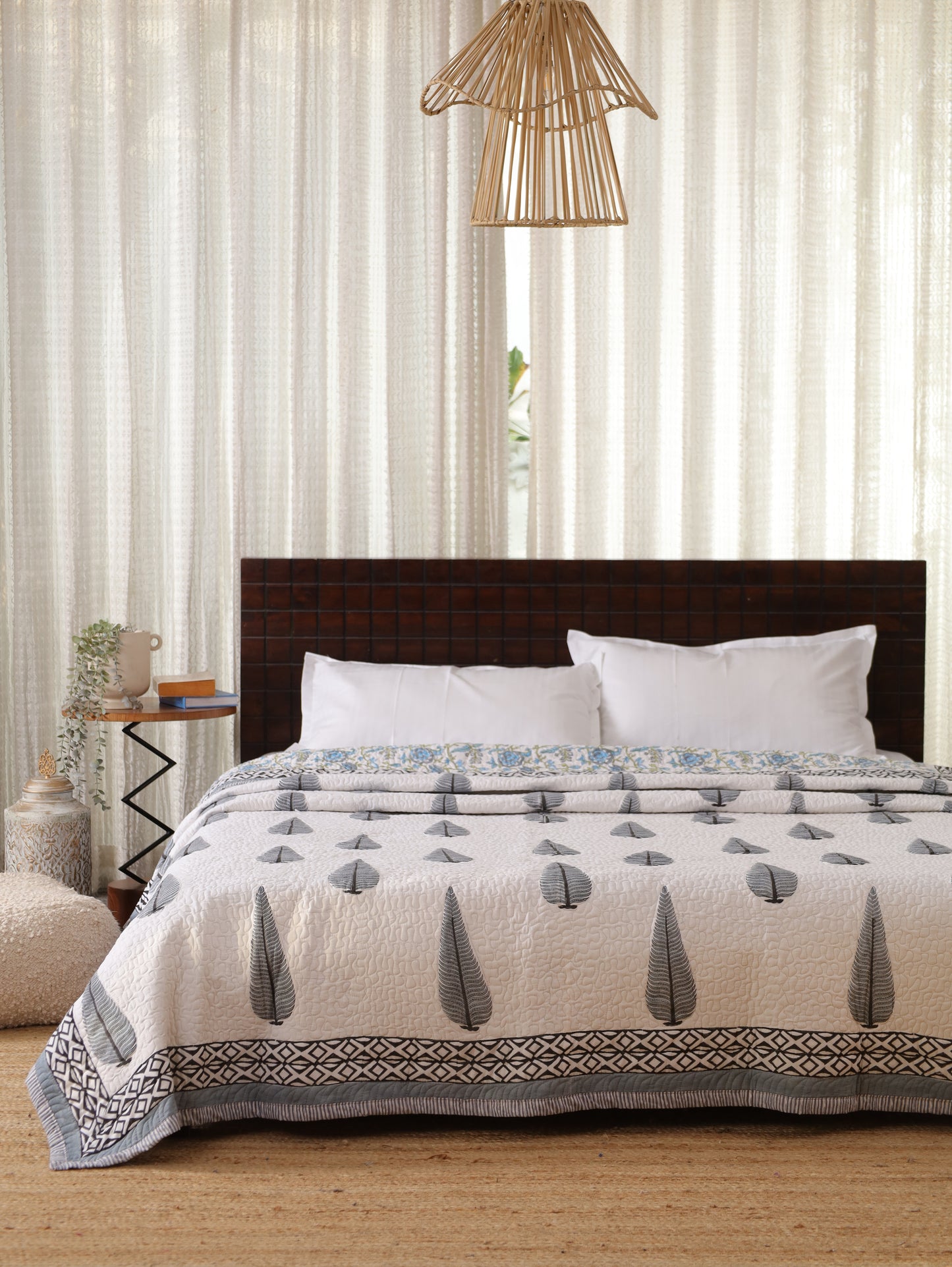 Blue Haze Hand Block Print Cotton AC Comforter