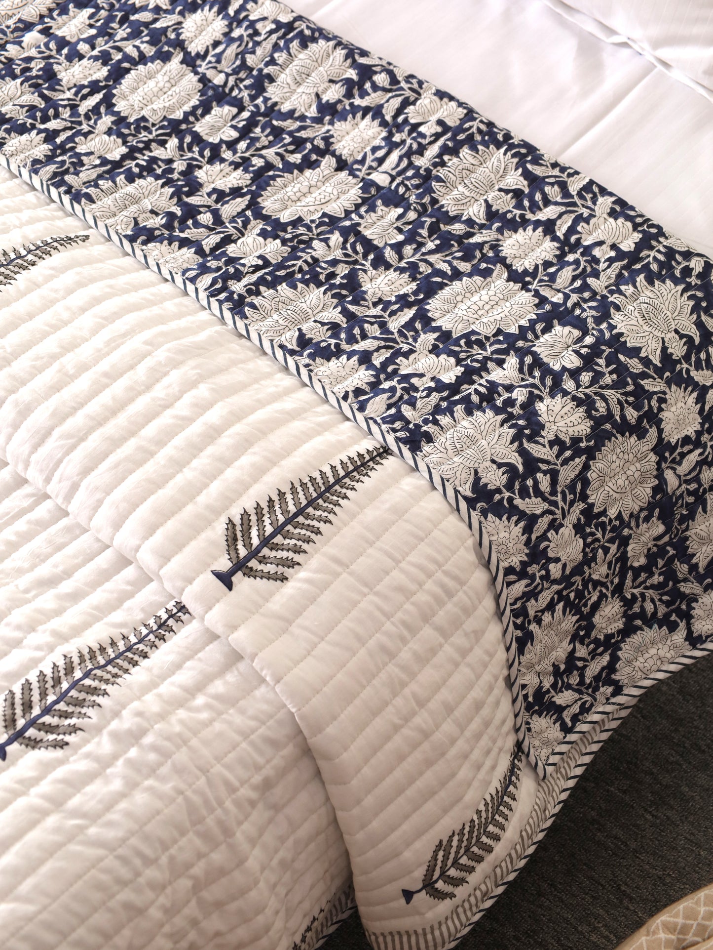 Blue Moonlight Hand Block Print Cotton AC Comforter