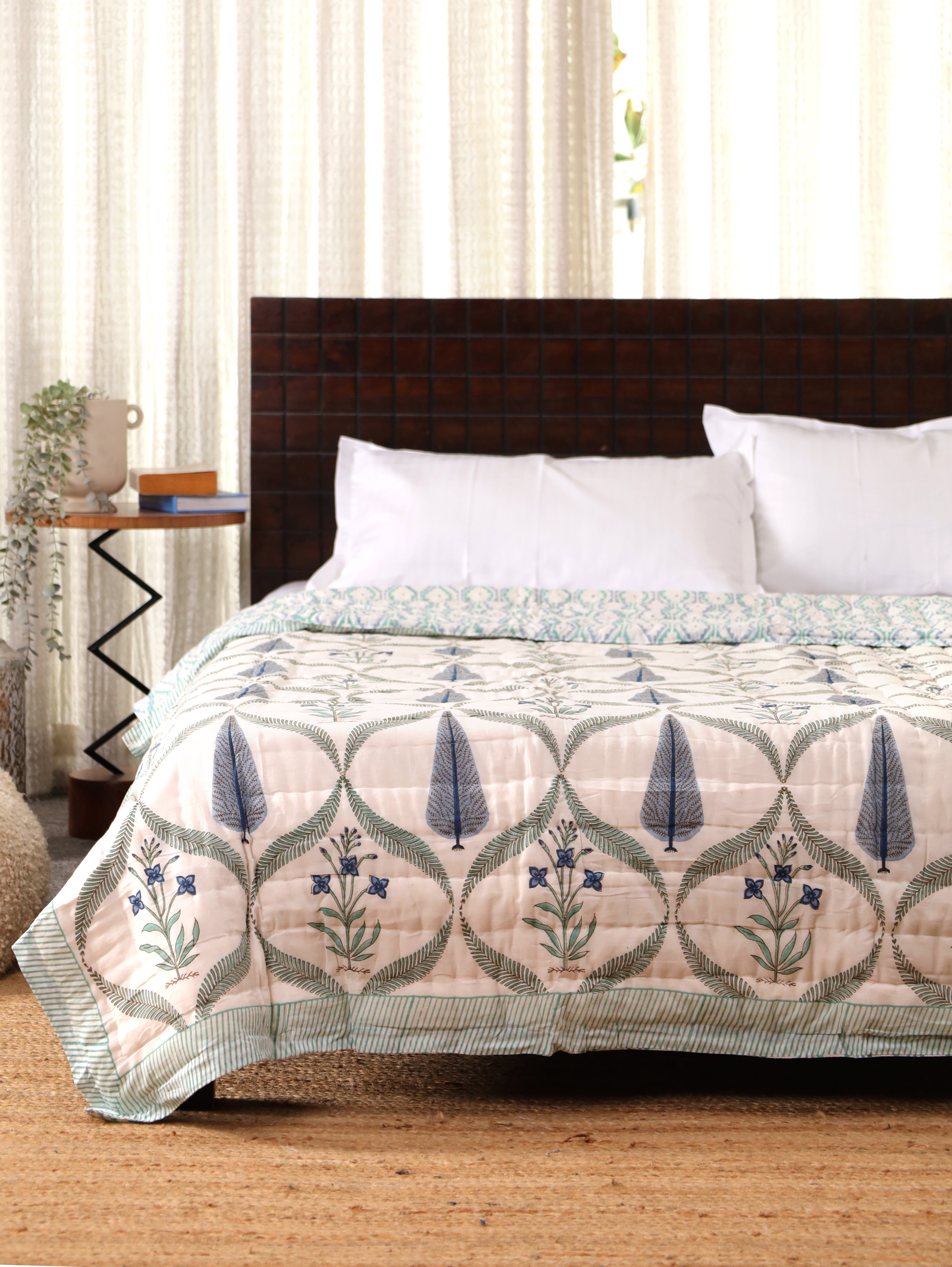Wild Indigo – Hand Block Printed Cotton Quilt – Earthka