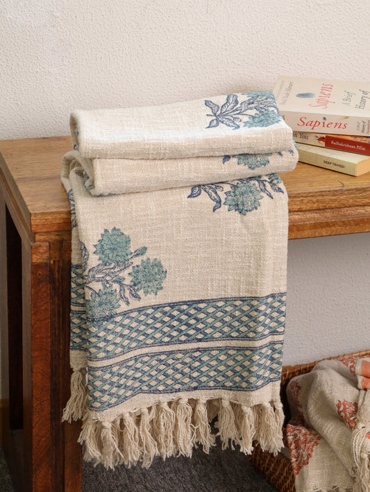 Blue Breeze Hand Block Printed woven Throw