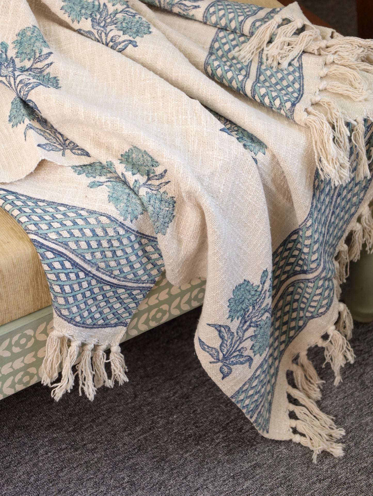 Blue Breeze Hand Block Printed woven Throw