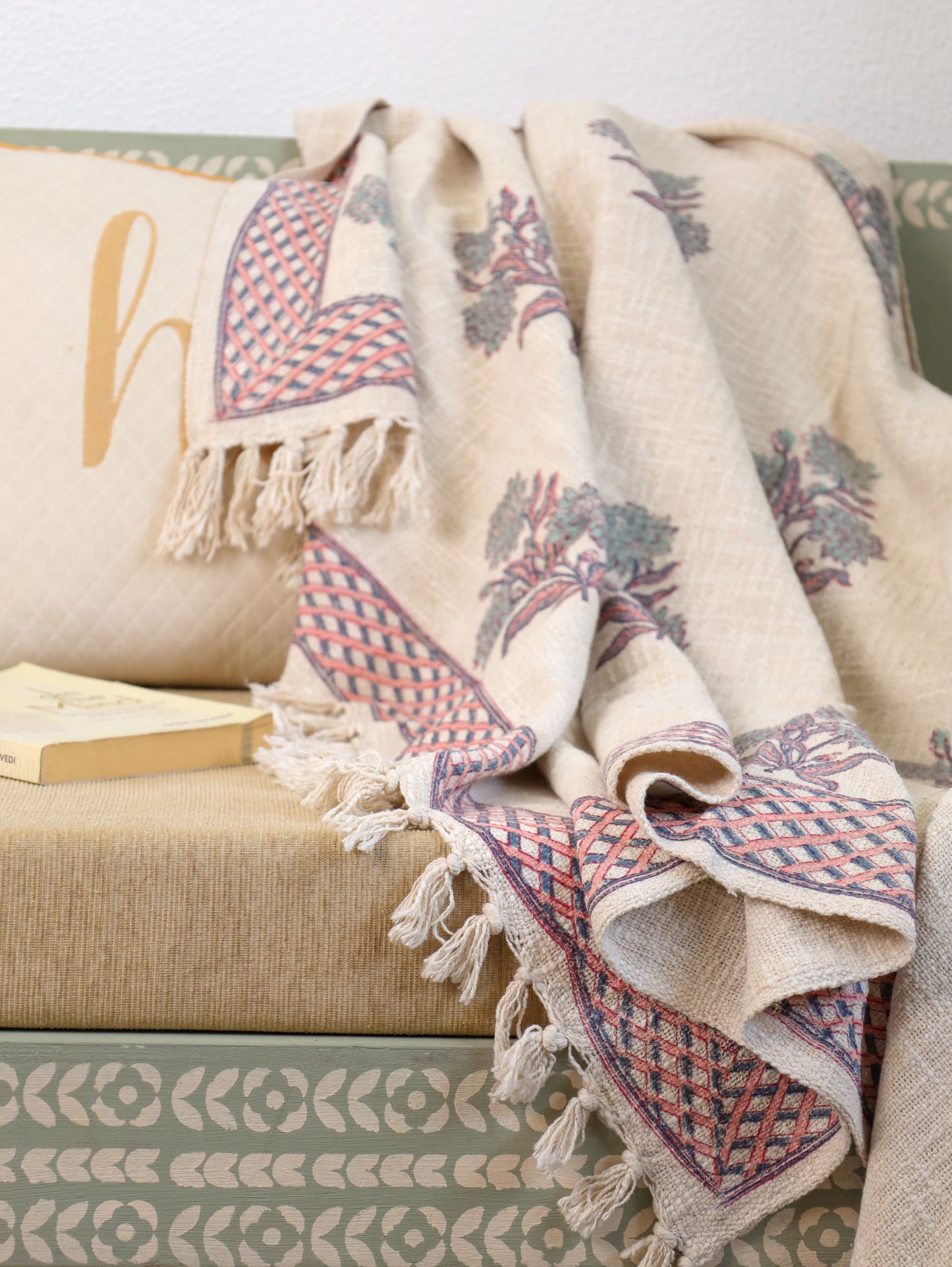 Petal & Mint Hand Block Printed woven Throw