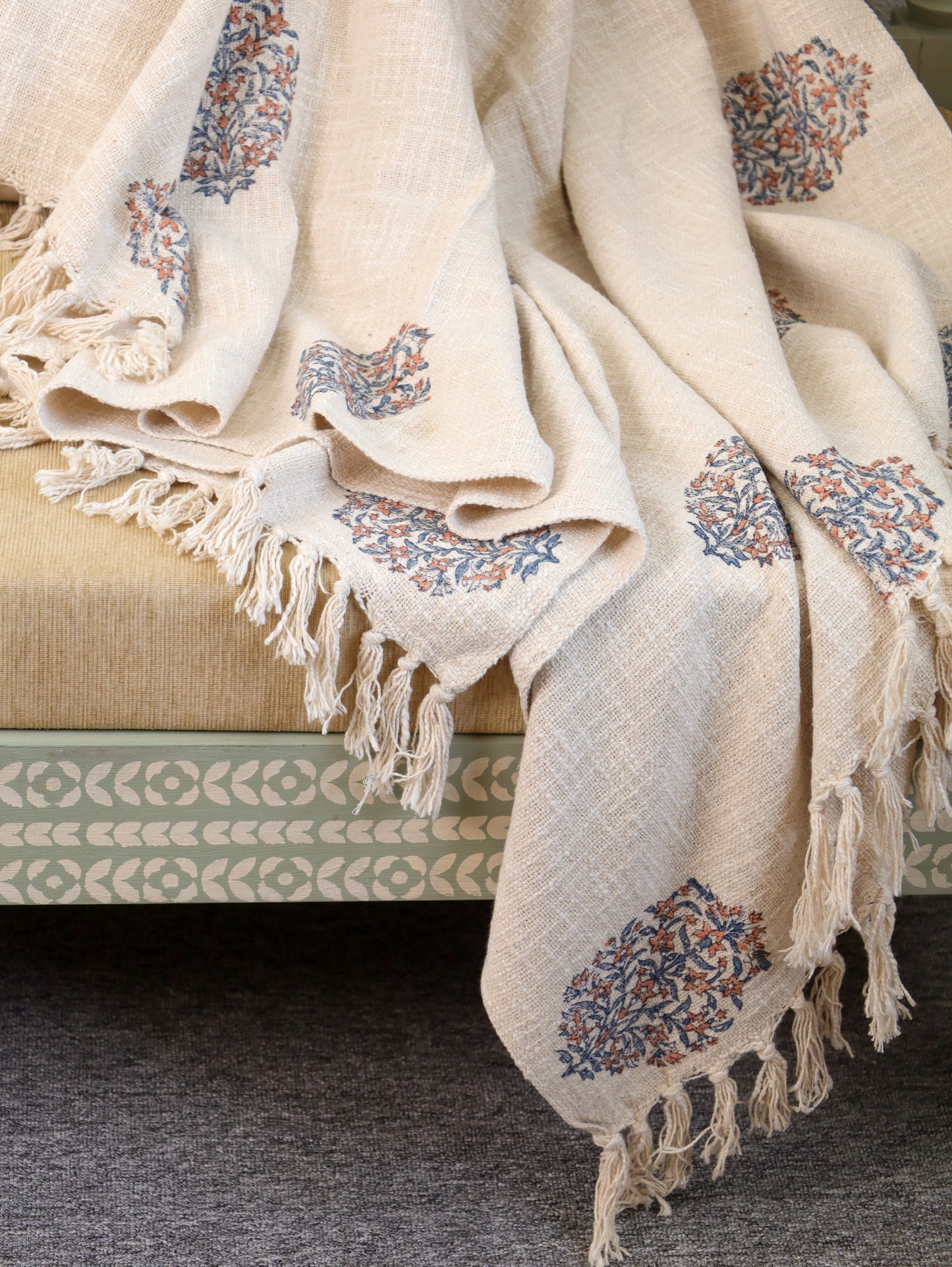 Tangerine Tide Hand Block Printed woven Throw