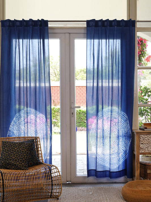 Neela Chakra Hand Dyed Shibori Cotton Curtains - Set of 2