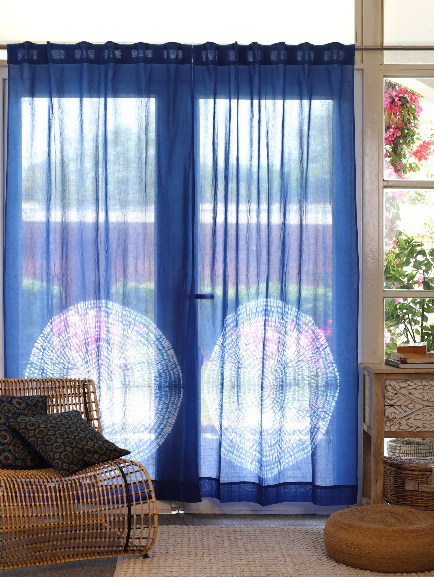 Neela Chakra Hand Dyed Shibori Cotton Curtains - Set of 2