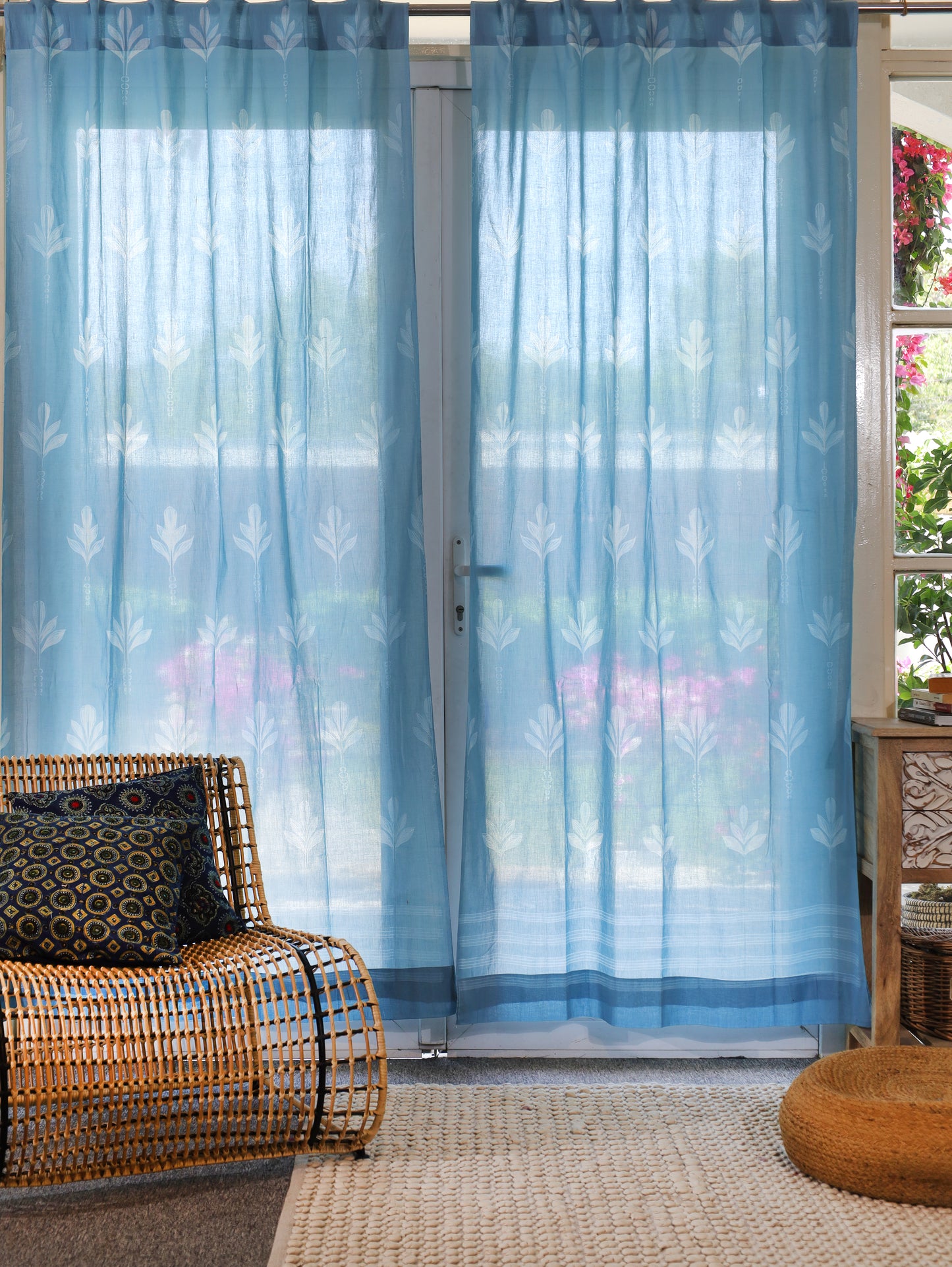 Sky Petal Hand Dyed Shibori Cotton Curtains - Set of 2