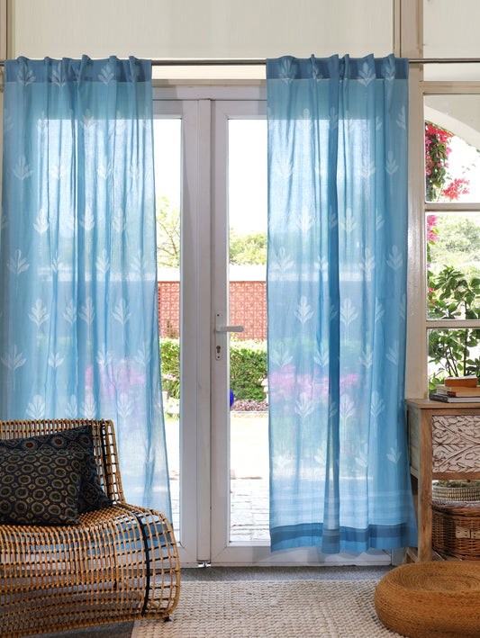 Sky Petal Hand Dyed Shibori Cotton Curtains - Set of 2
