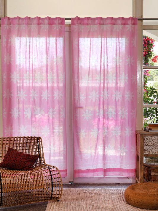 Gulabi Phool Hand Dyed Shibori Cotton Curtains - Set of 2