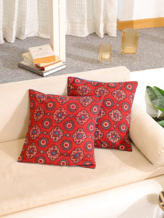 Rustic Royalty Handcrafted Ajrakh Cushion Cover