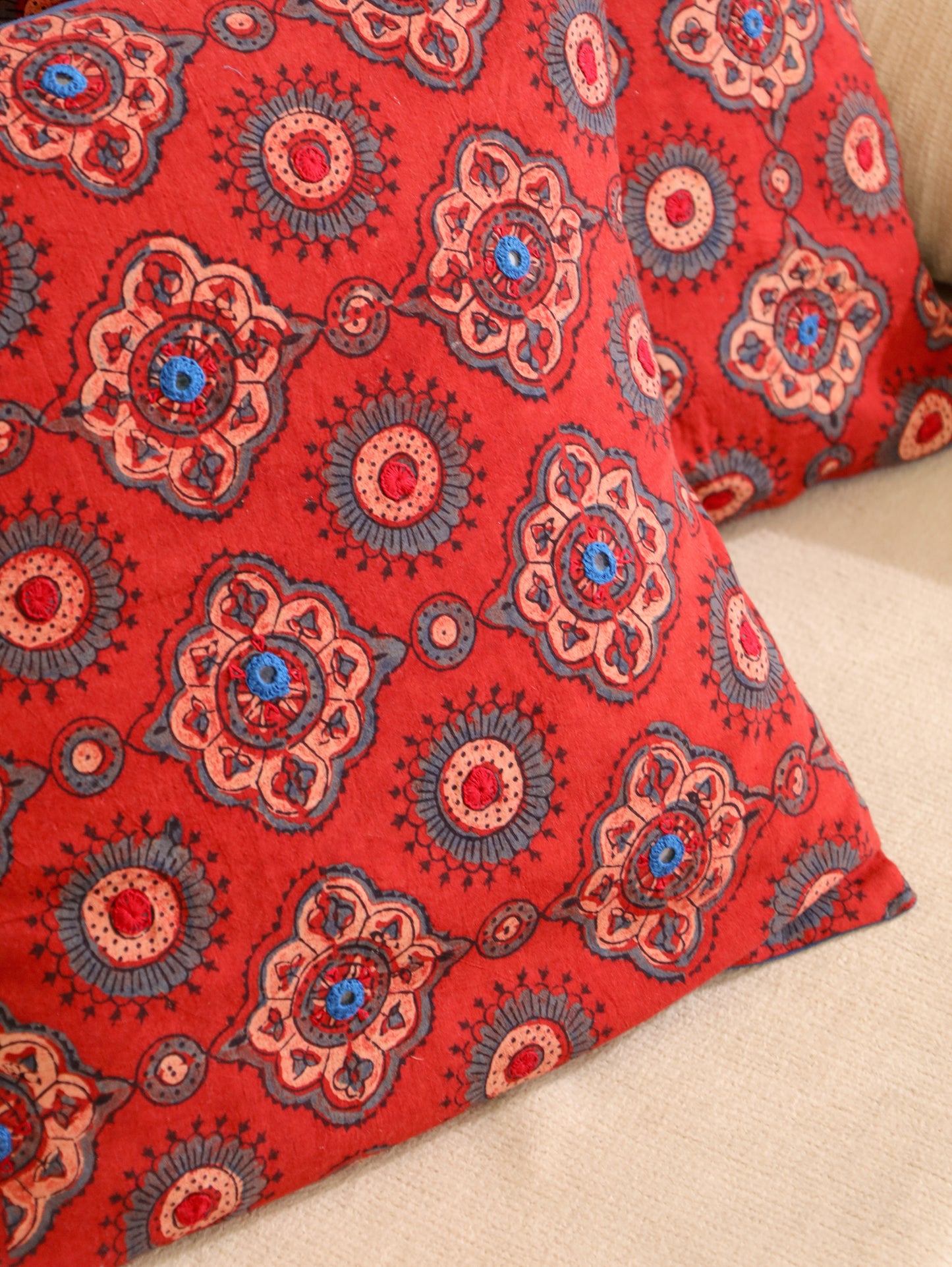 Rustic Royalty Handcrafted Ajrakh Cushion Cover