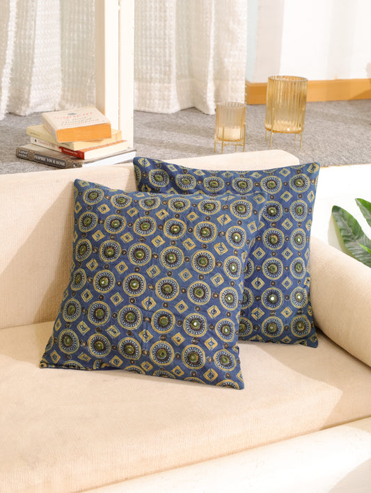 Siyah Gharana Handcrafted Ajrakh Cushion Cover