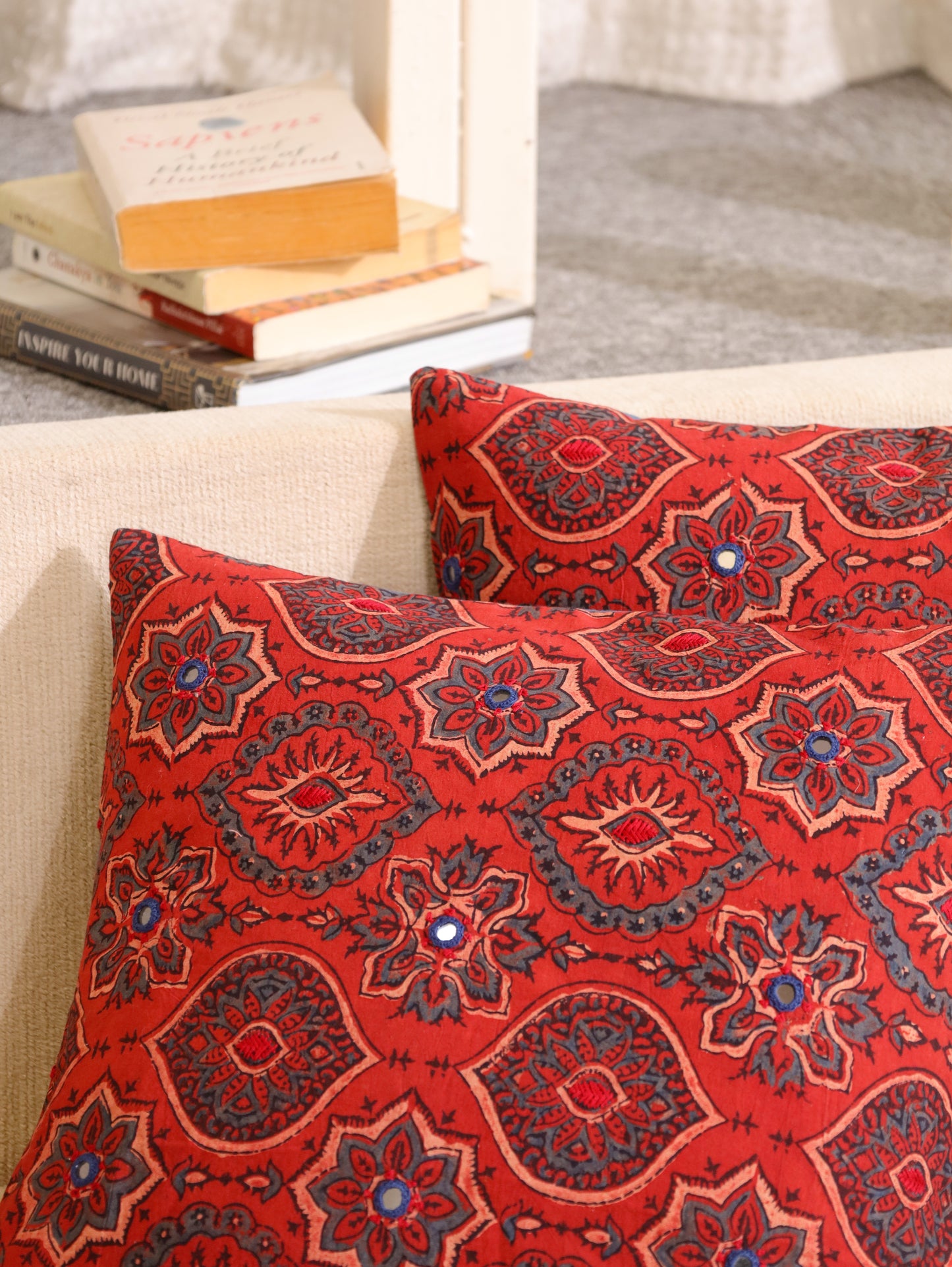 Folk Fusion Handcrafted Ajrakh Cushion Cover