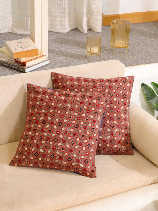 Desert Bloom Handcrafted Ajrakh Cushion Cover
